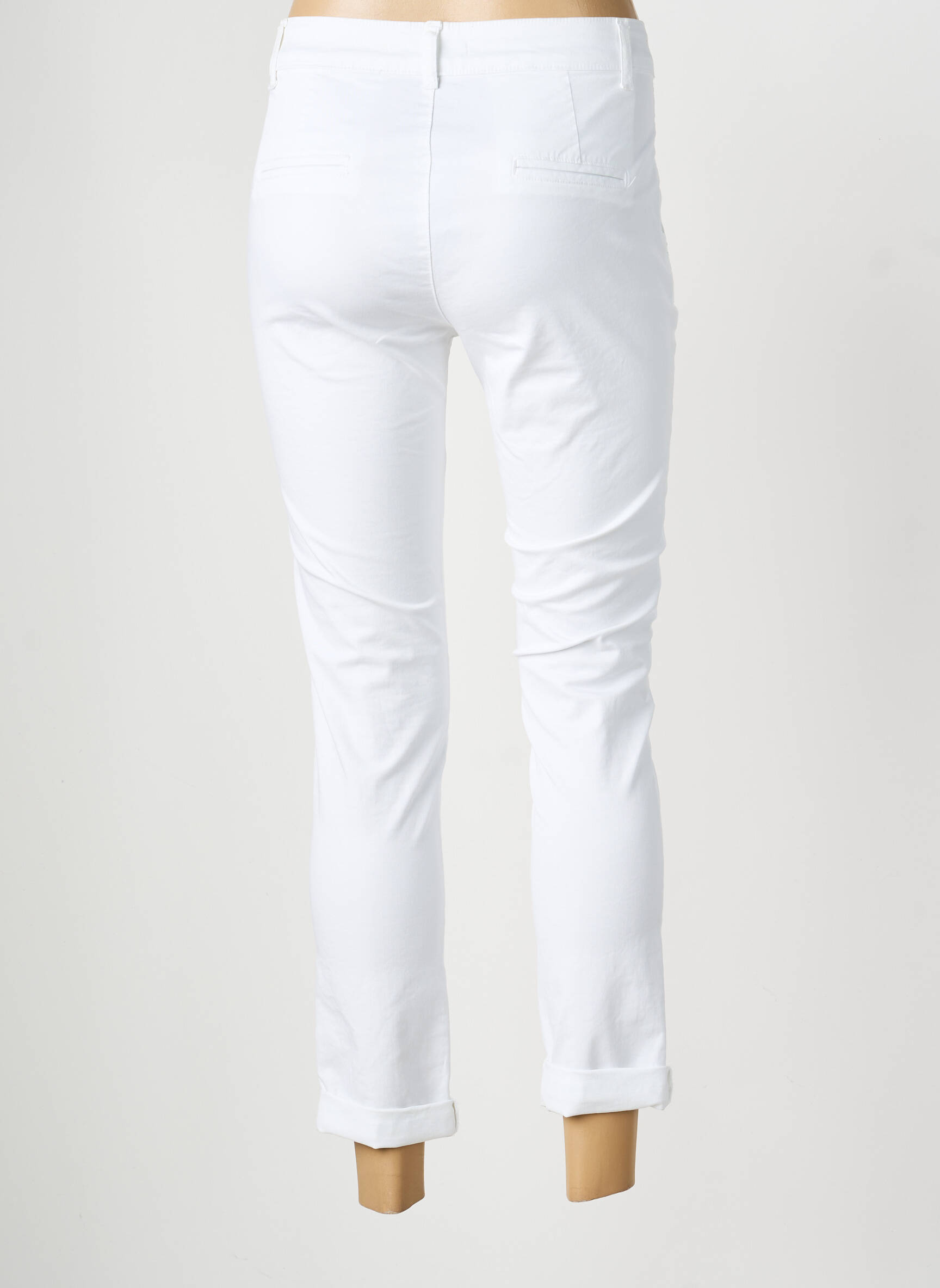 Pantalon chino țesătură poplin mărime normală alb LAUREN VIDAL femeie