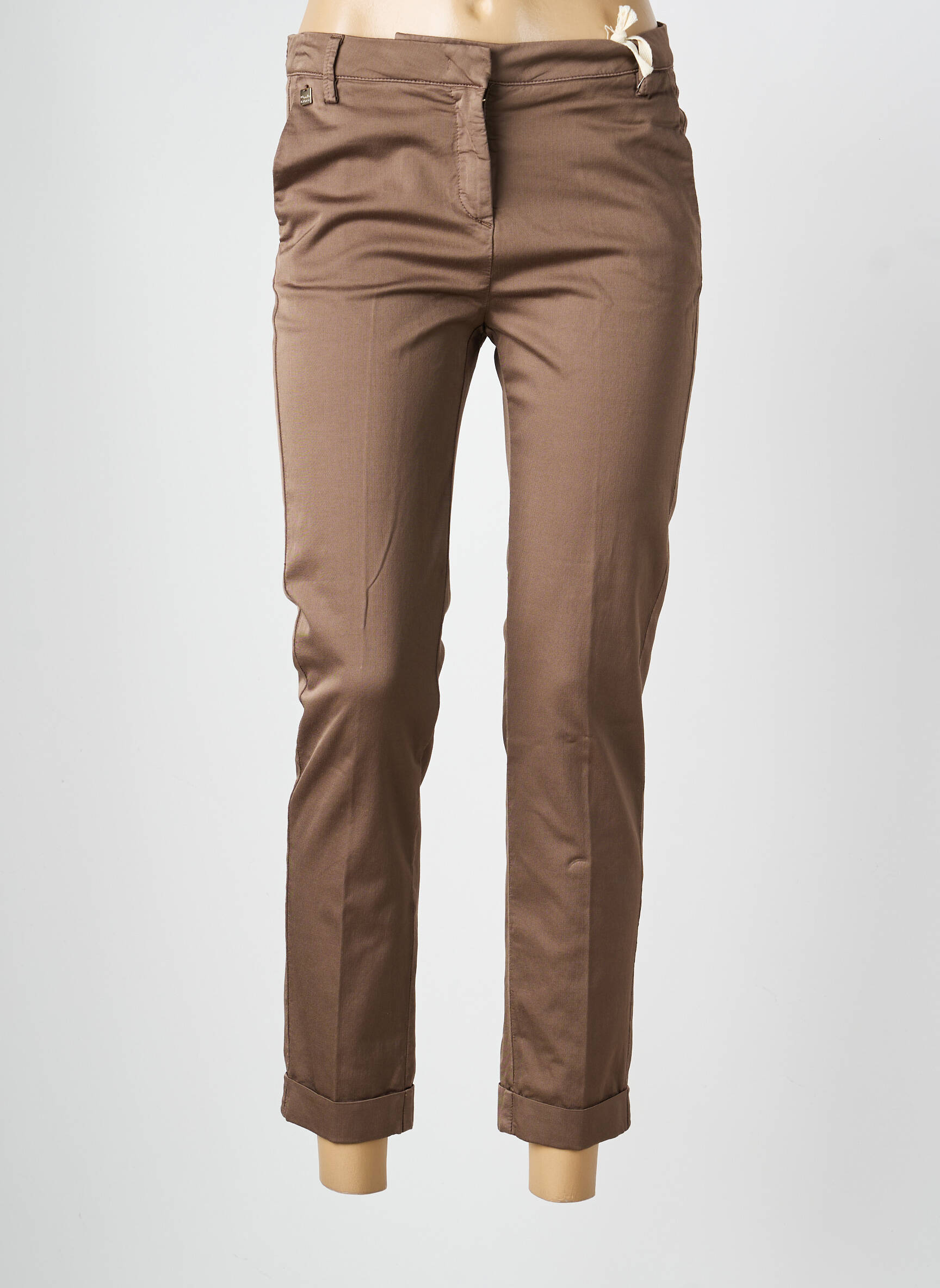 Pantalon chino țesătură poplin mărime normală maro MANILA GRACE femeie