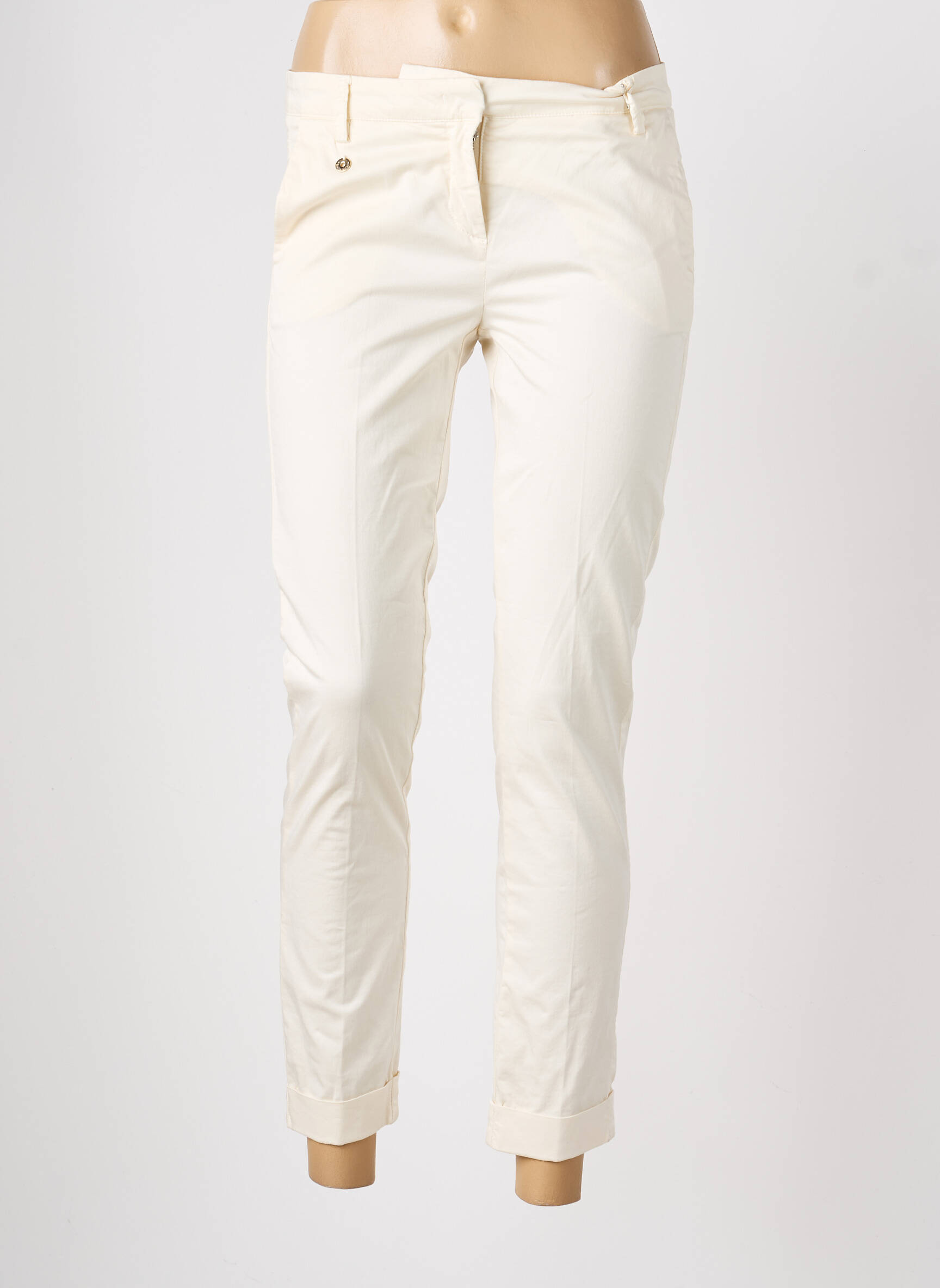 Pantalon chino țesătură poplin mărime normală bej MANILA GRACE femeie