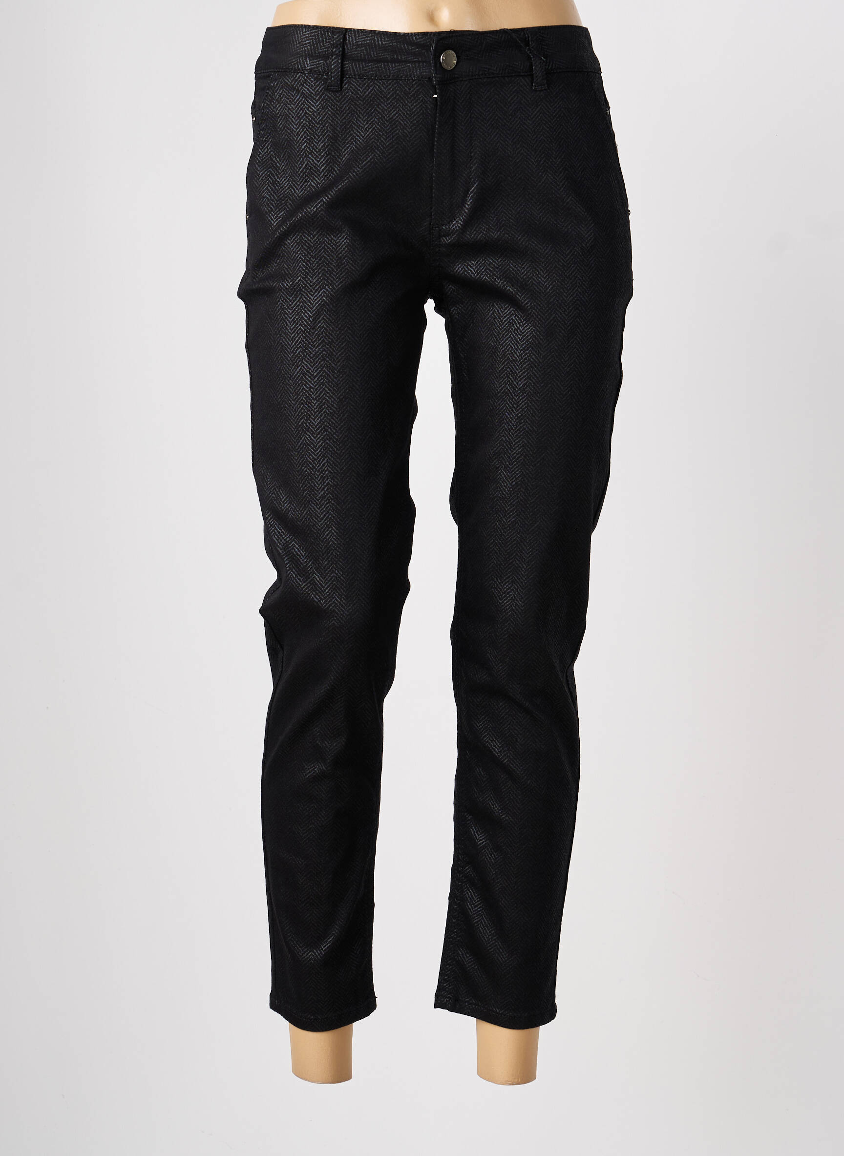 Pantalon 7/8 talie cu cleme mărime normală negru EVA KAYAN femeie