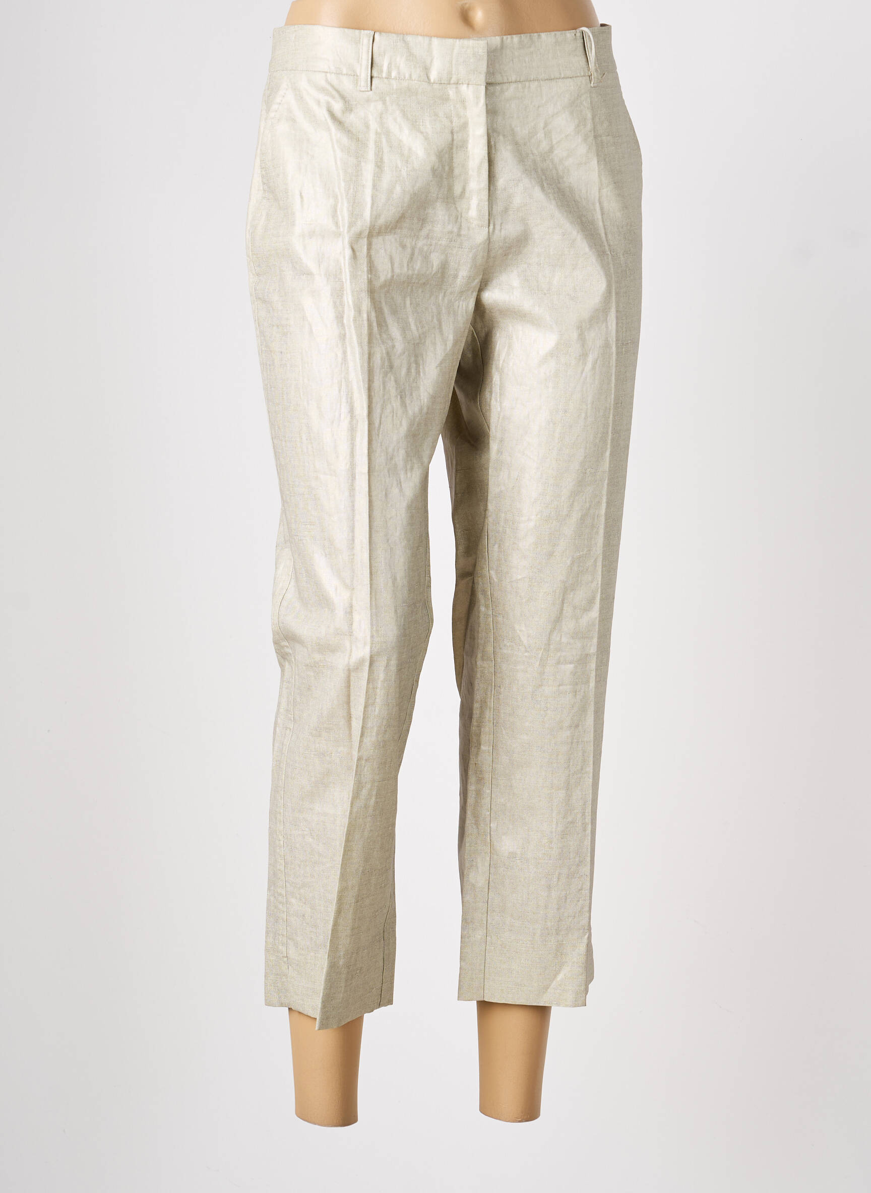 Pantalon 7/8 talie cu cleme mărime normală bej LOLA femeie