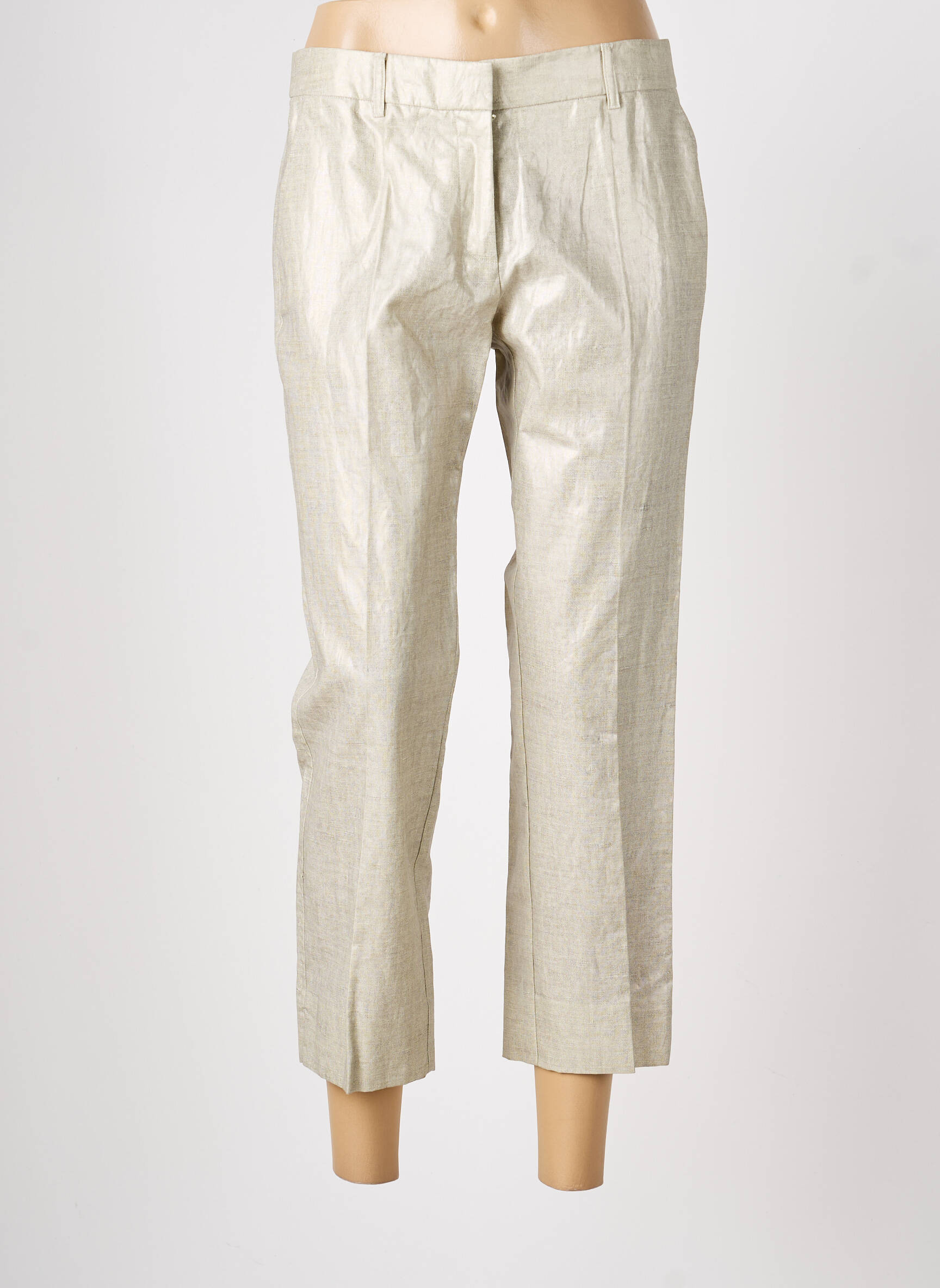 Pantalon 7/8 talie cu cleme mărime normală bej LOLA femeie