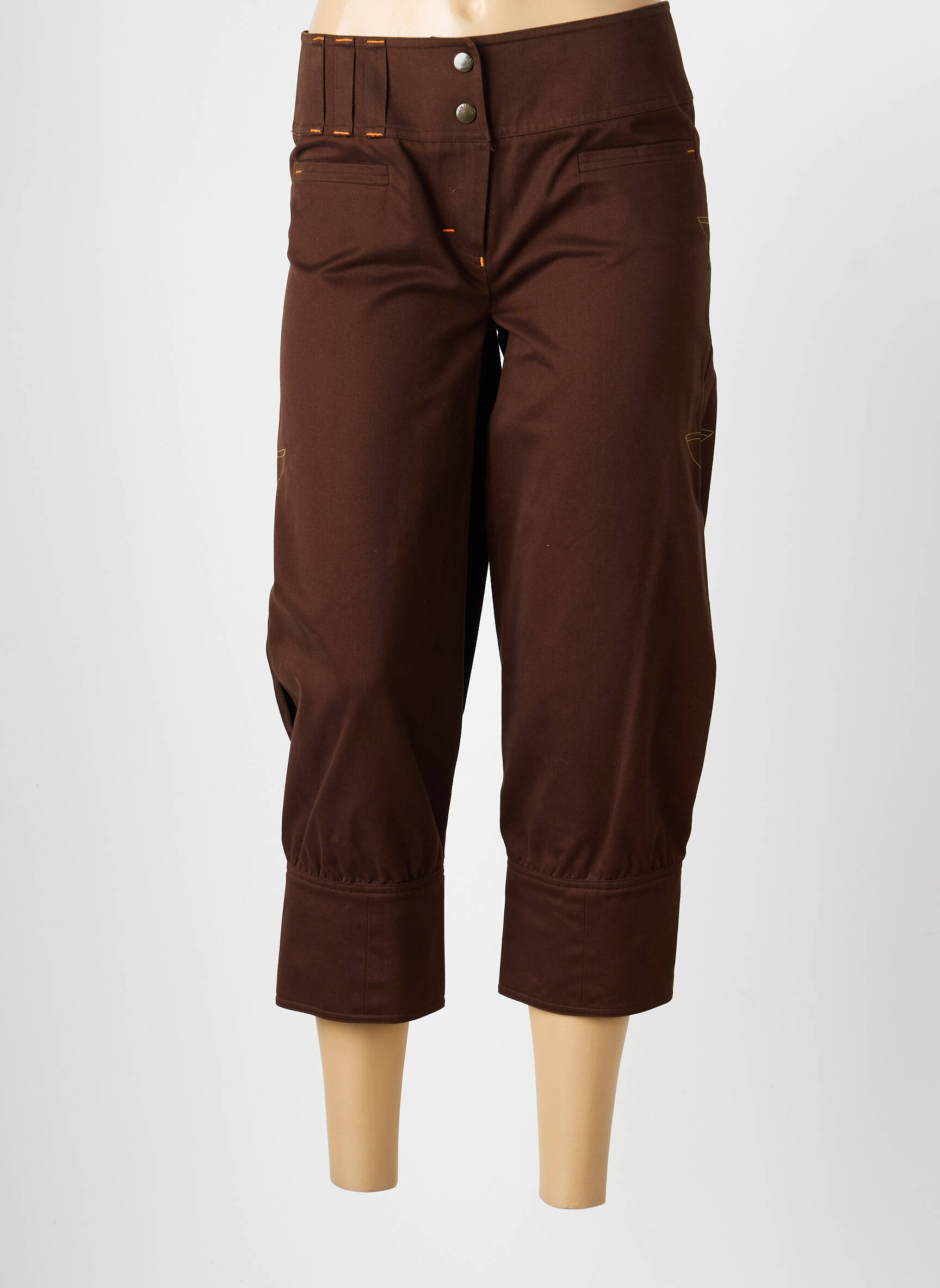 Pantalon trei sferturi talie înaltă talie înaltă maro ZNJ femeie