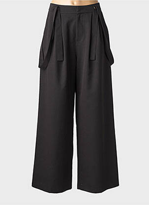 Pantalon larg țesătură poplin mărime normală negru LUMINA femeie