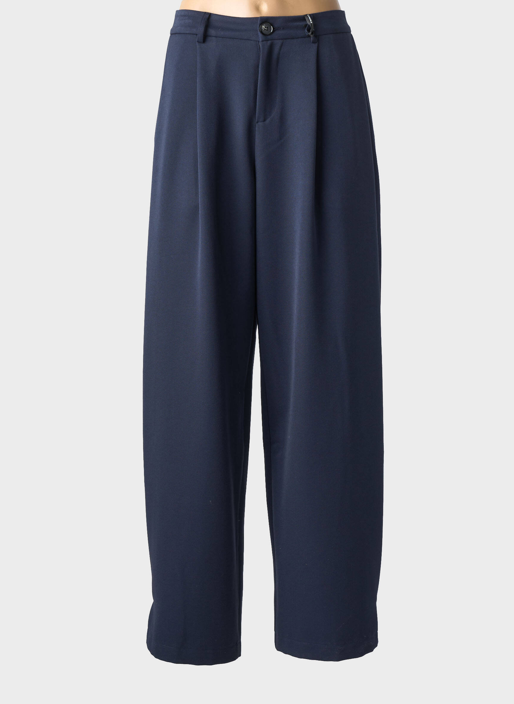 Pantalon larg țesătură poplin talie înaltă albastru LUMINA femeie