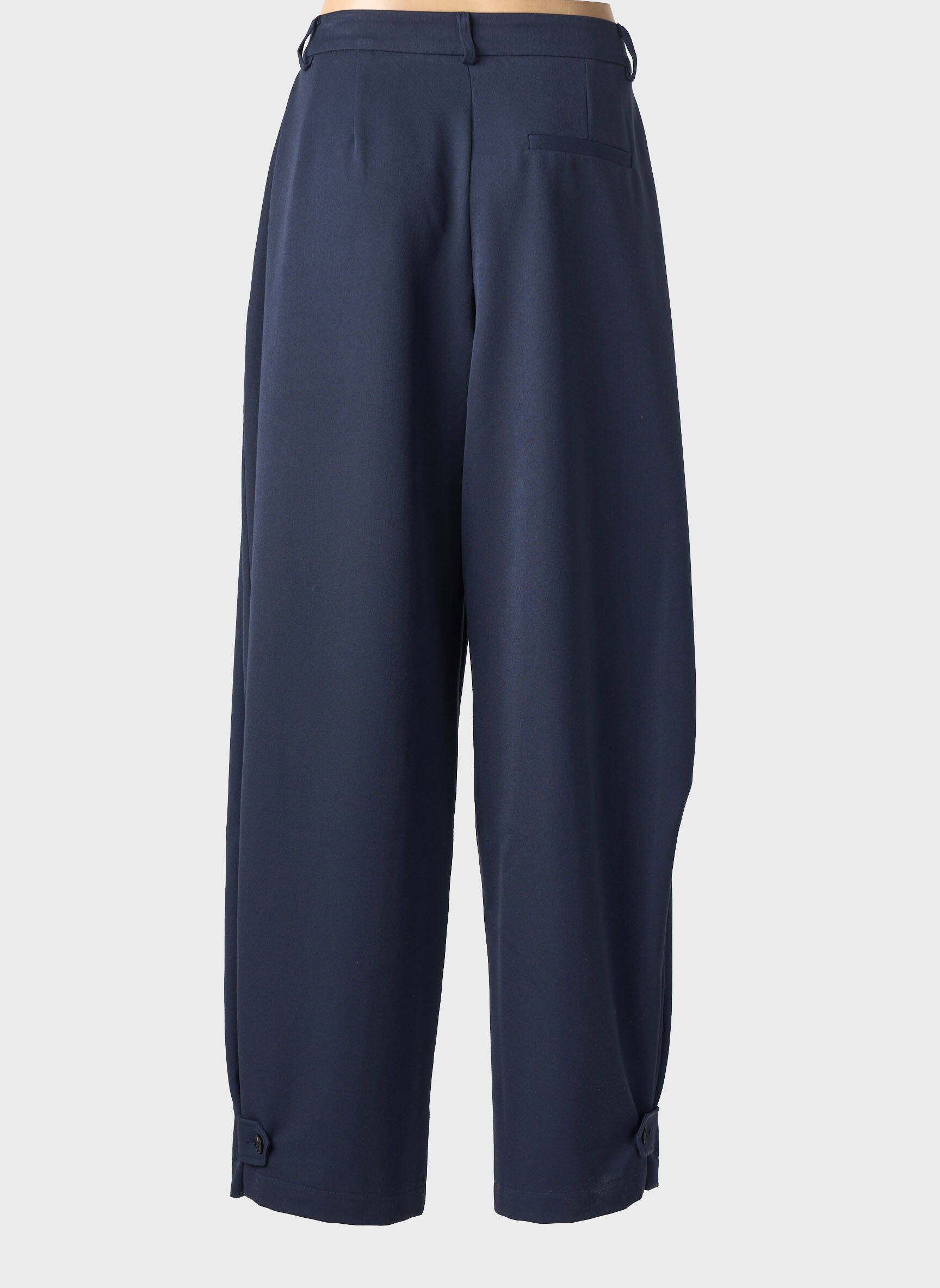 Pantalon larg țesătură poplin talie înaltă albastru LUMINA femeie