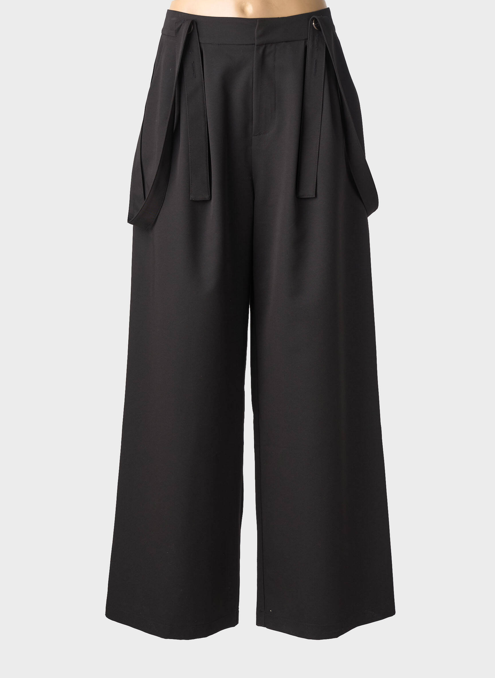 Pantalon larg țesătură poplin mărime normală negru LUMINA femeie