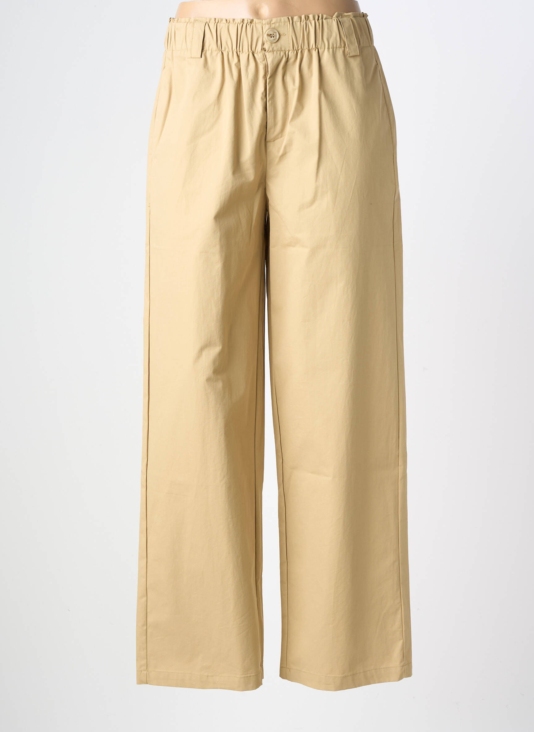 Pantalon larg țesătură poplin talie înaltă bej COLOR BLOCK femeie