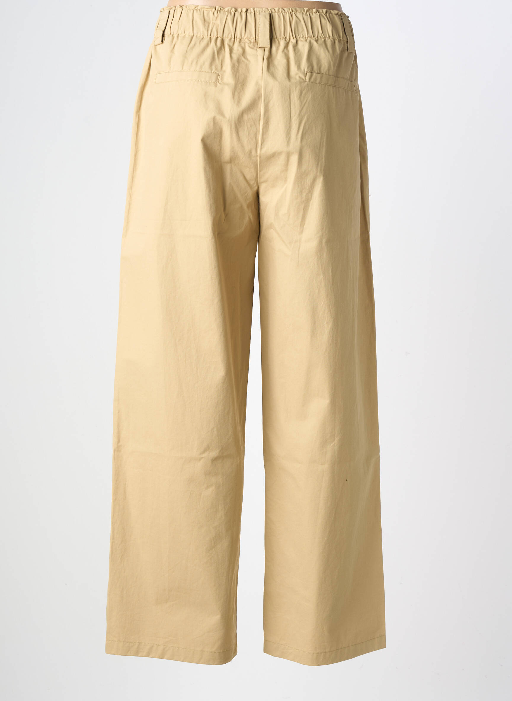 Pantalon larg țesătură poplin talie înaltă bej COLOR BLOCK femeie