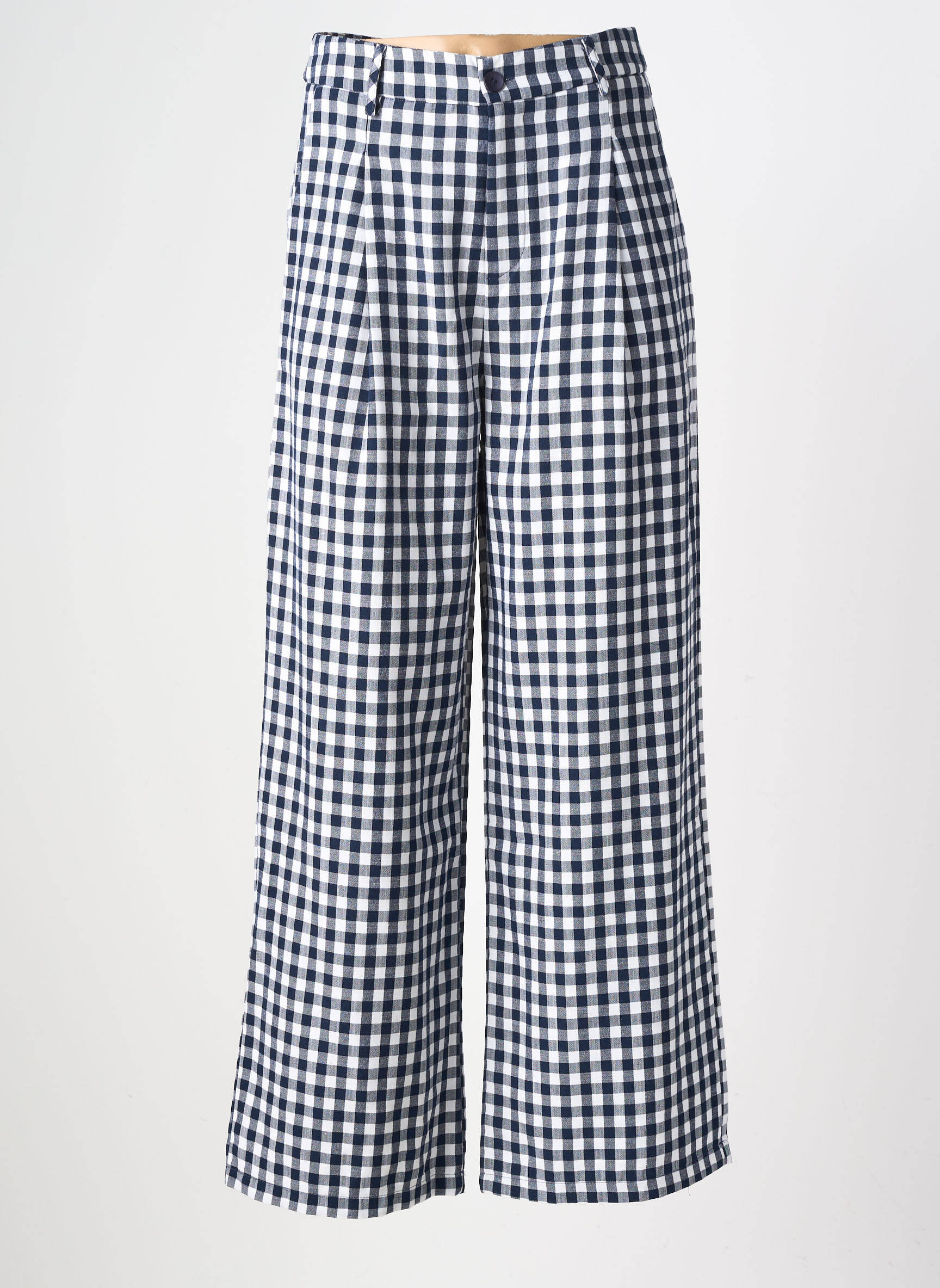 Pantalon larg țesătură poplin talie înaltă albastru FEELHOO femeie