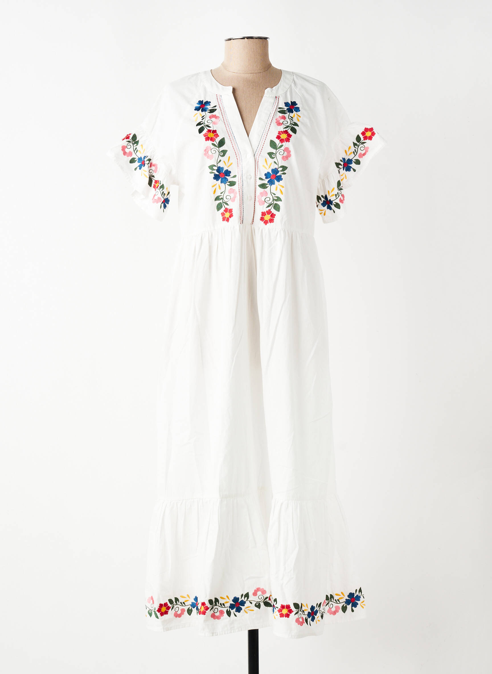 Rochie lungă croială evazată mâneci scurte alb OBJECT femeie