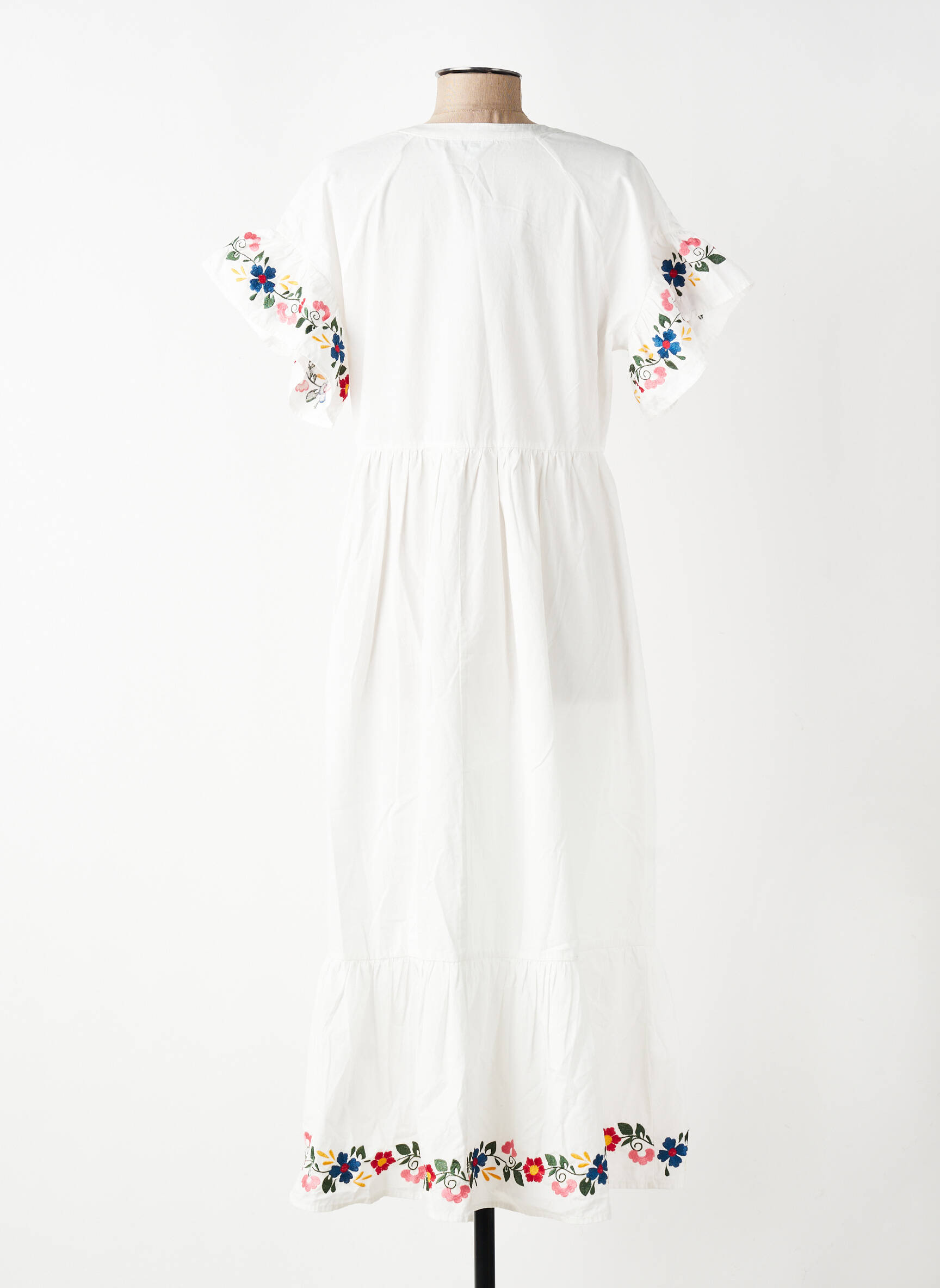 Rochie lungă croială evazată mâneci scurte alb OBJECT femeie