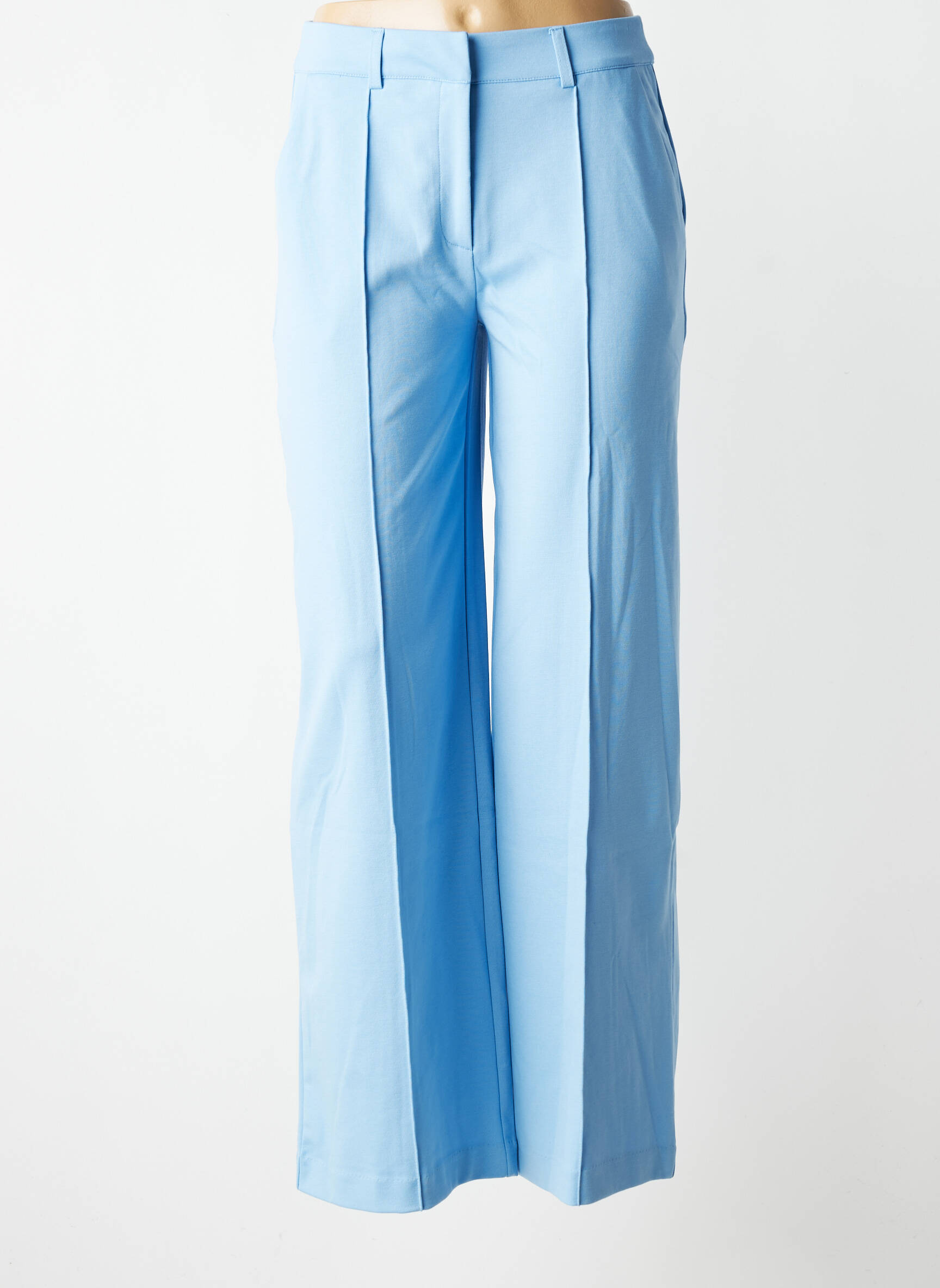 Pantalon larg țesătură poplin mărime normală albastru ICHI femeie