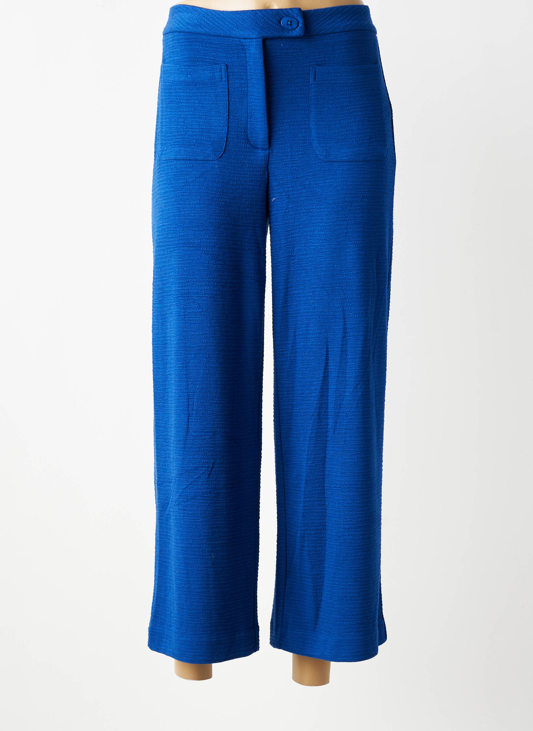 Pantalon larg închidere cu fermoar sub clapetă cu nasturi mărime normală albastru ICHI femeie