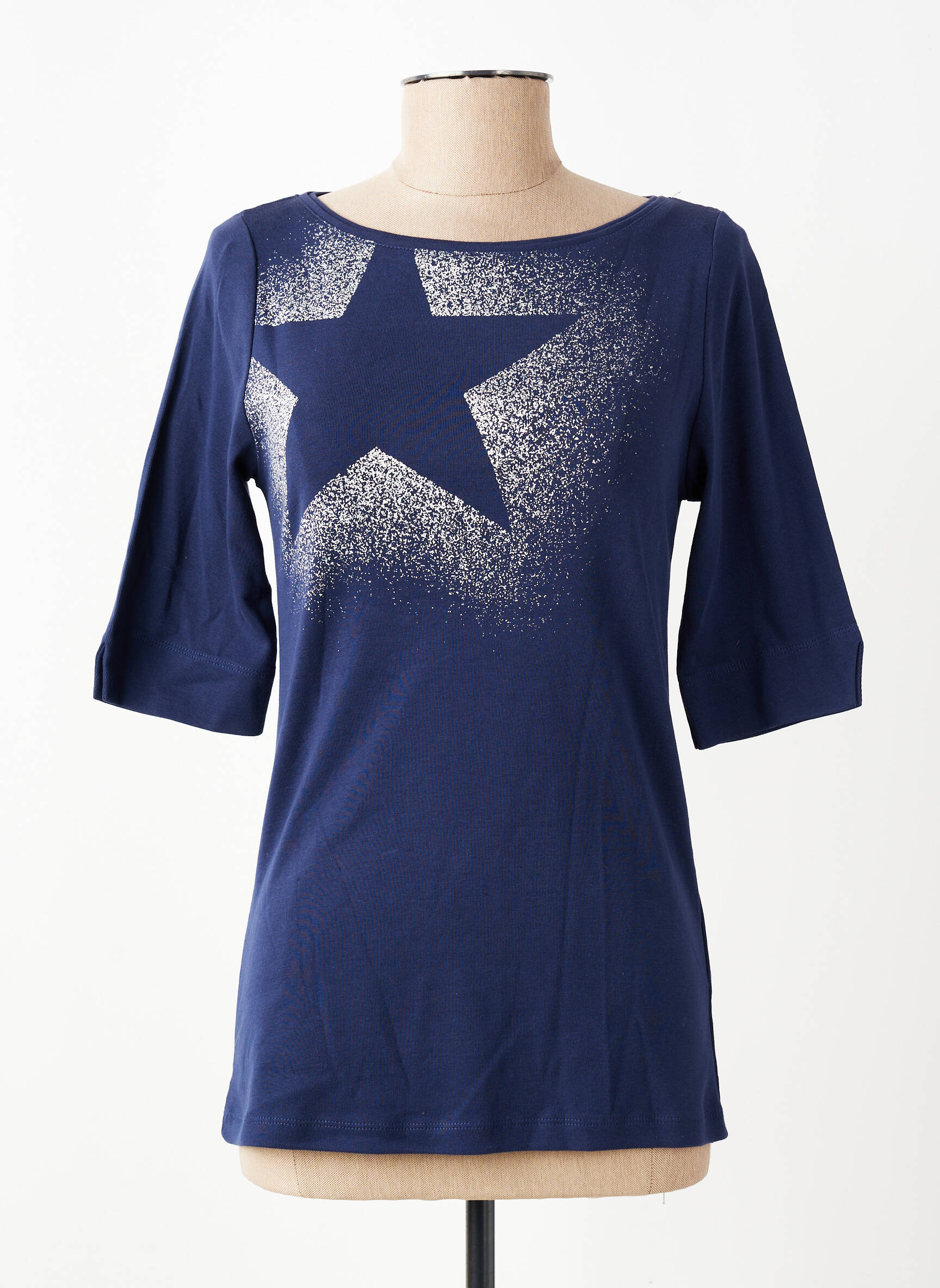 Tricou serigrafie mâneci scurte albastru MARBLE femeie