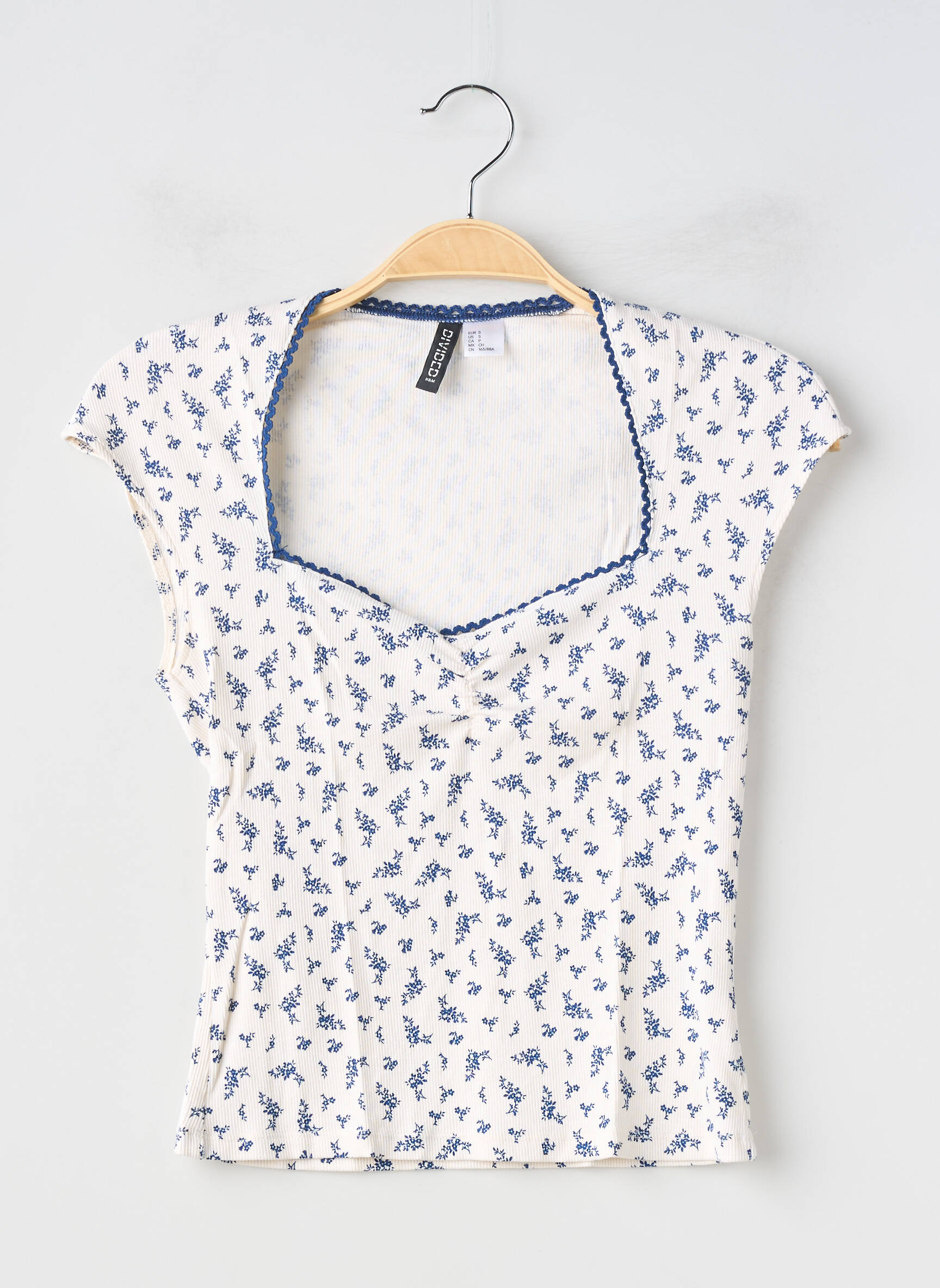 Tricou guler în v mâneci scurte albastru DIVIDED H&M femeie