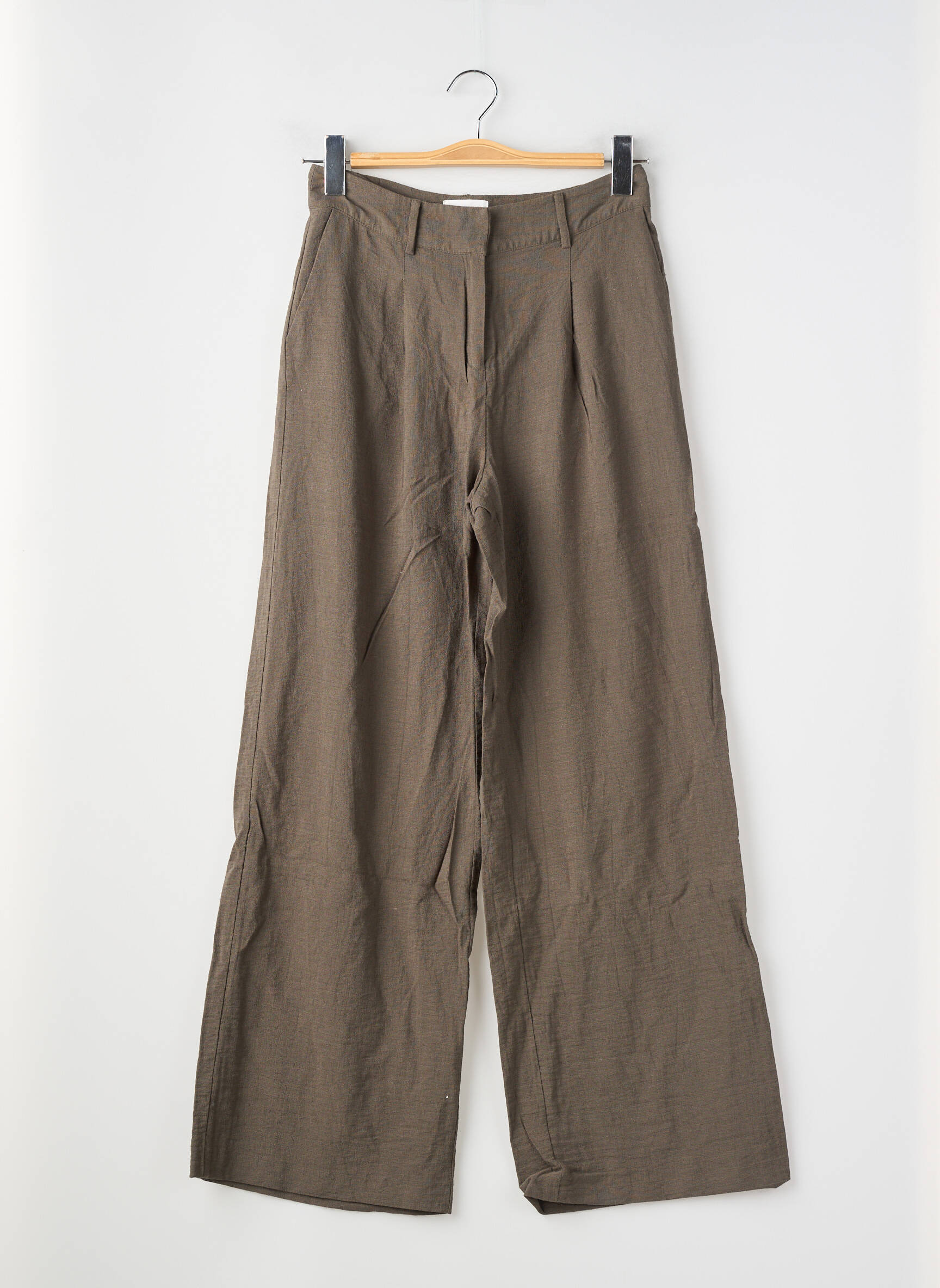 Pantalon larg țesătură crep talie înaltă verde MAISON 123 femeie