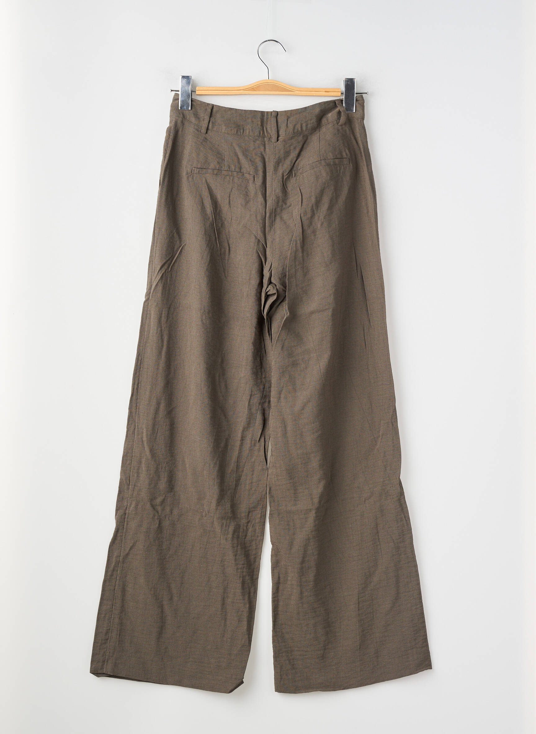 Pantalon larg țesătură crep talie înaltă verde MAISON 123 femeie