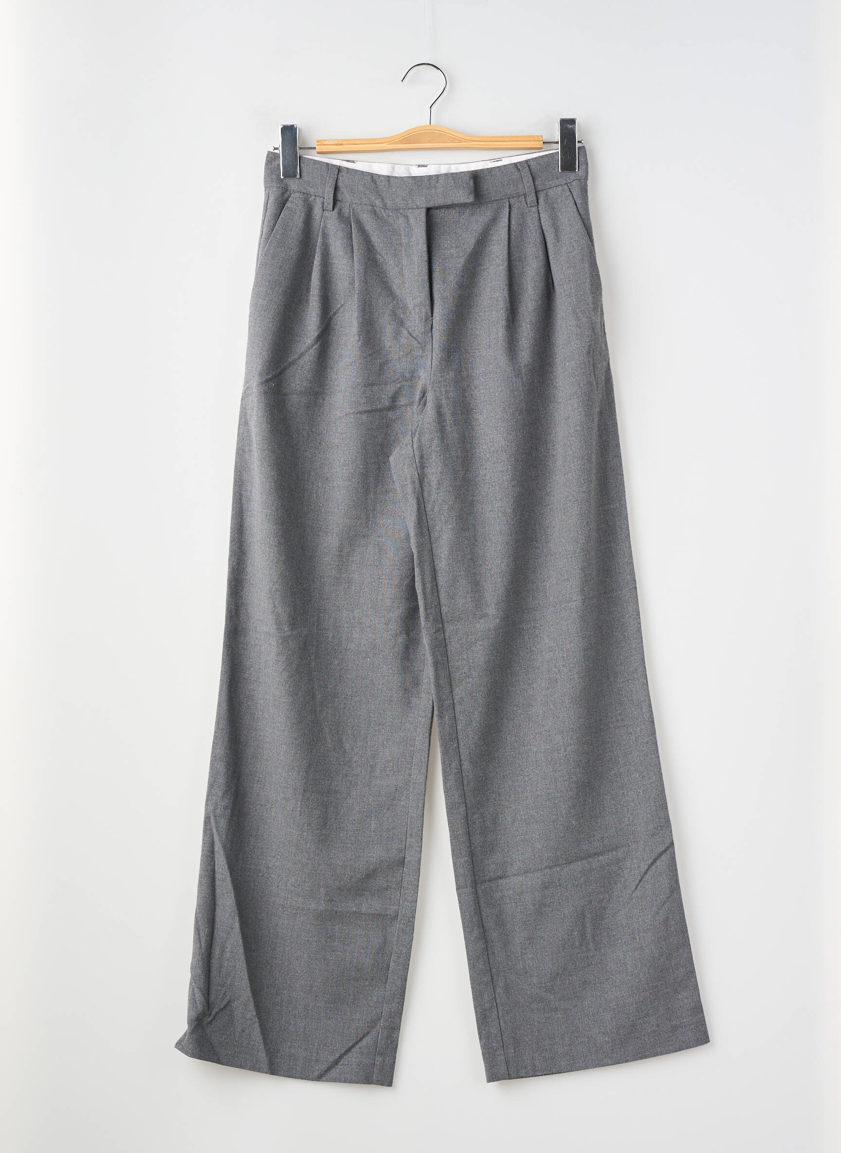 Pantalon larg talie cu cleme talie înaltă gri BERSHKA femeie