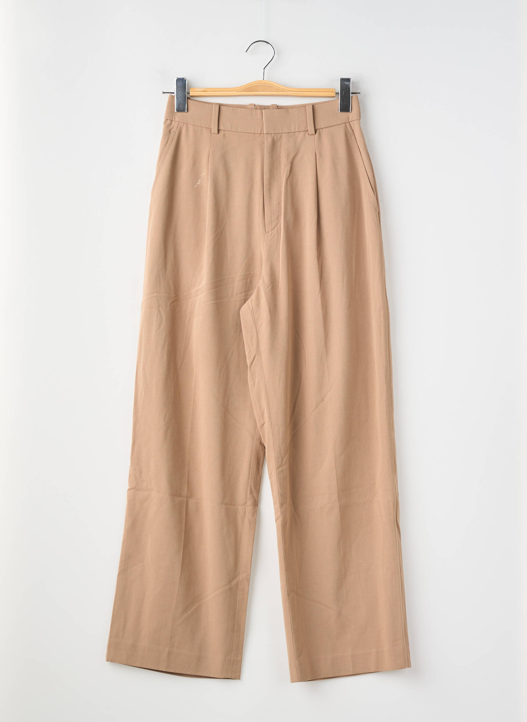 Pantalon larg țesătură poplin talie înaltă maro UNIQLO femeie