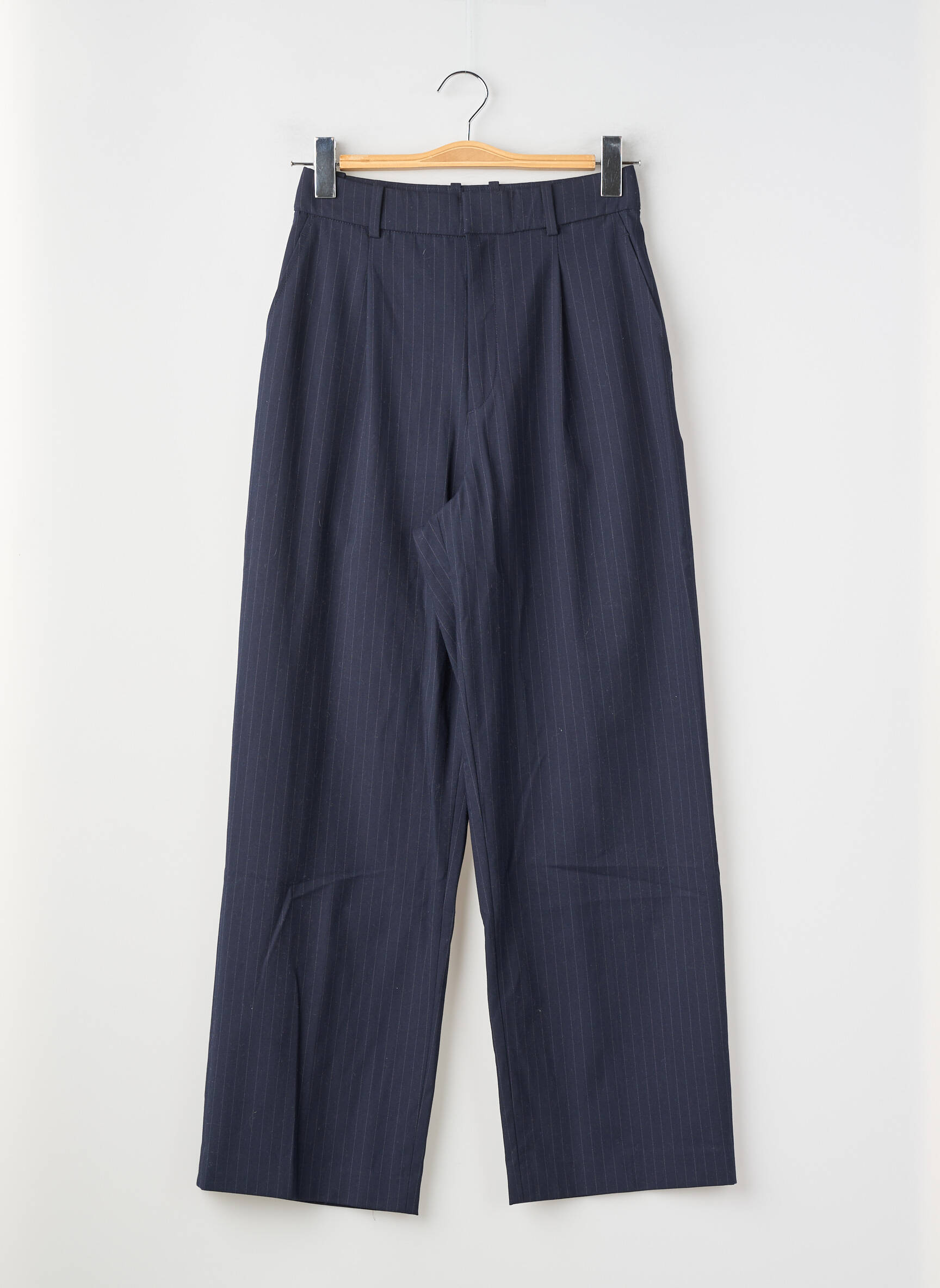 Pantalon larg țesătură poplin talie înaltă albastru UNIQLO femeie