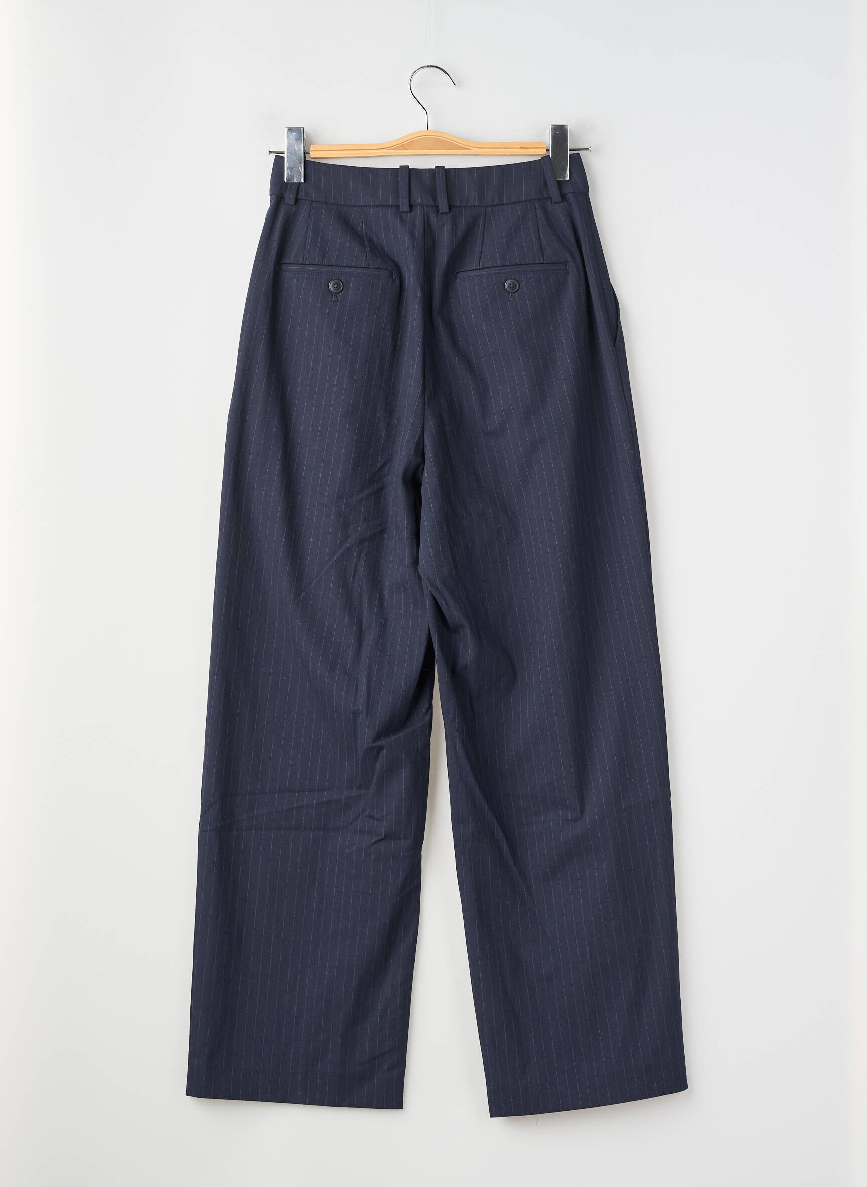 Pantalon larg țesătură poplin talie înaltă albastru UNIQLO femeie