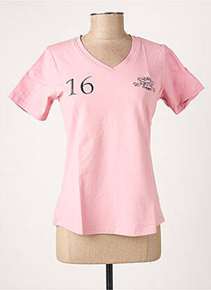Tricou guler în v mâneci scurte roz COMPTOIR DU RUGBY femeie