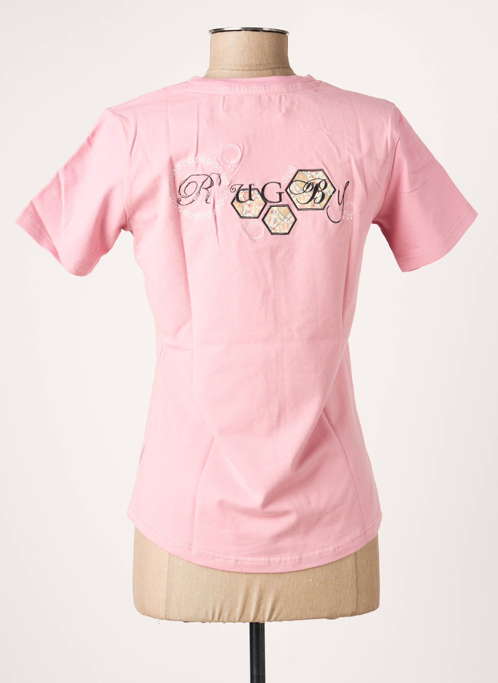 Tricou guler în v mâneci scurte roz COMPTOIR DU RUGBY femeie