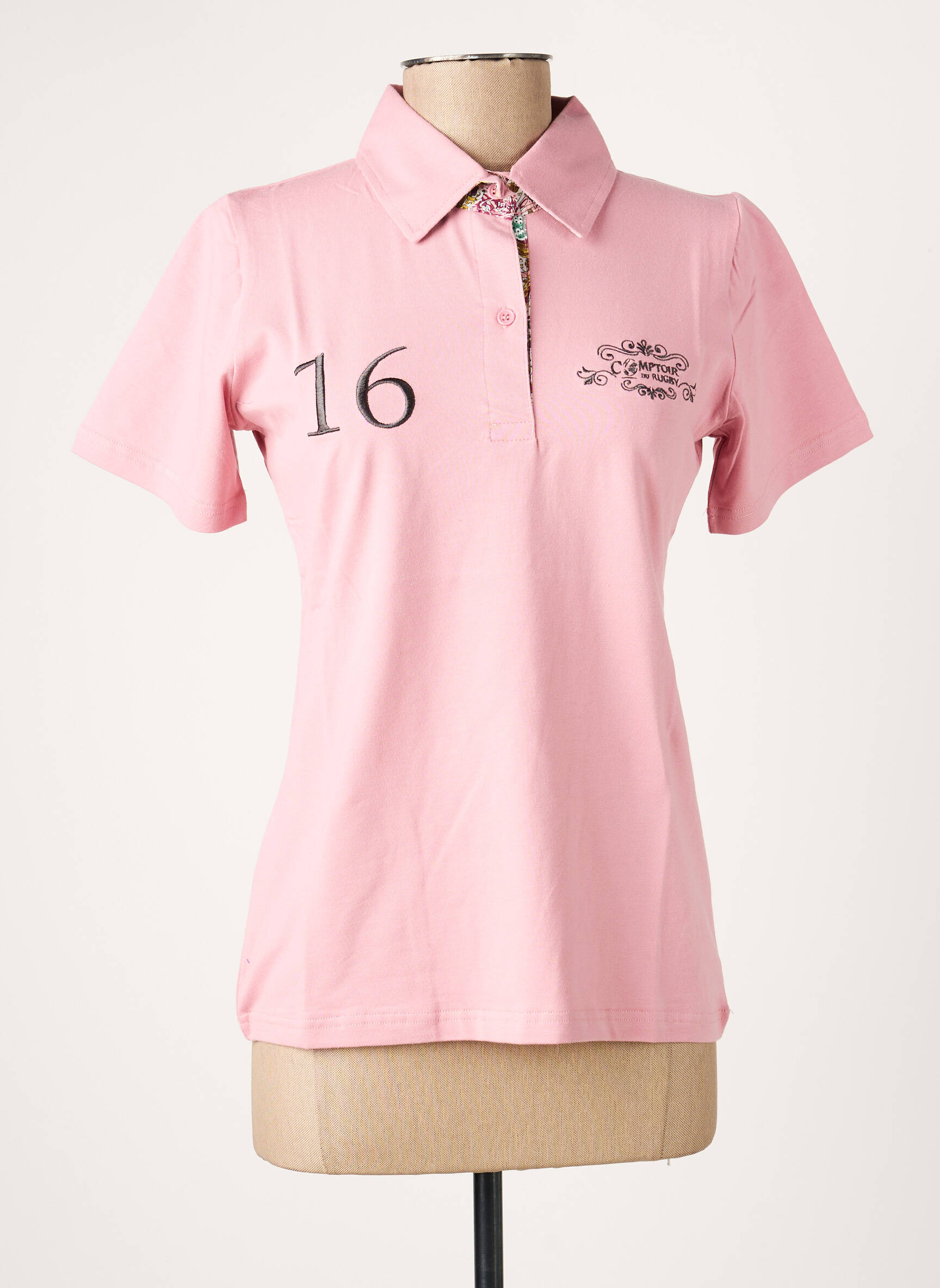 Polo broderie mâneci scurte roz COMPTOIR DU RUGBY femeie