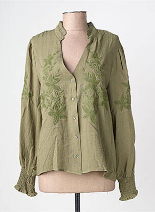 Cămașă țesătură crep mâneci lungi verde EMILIE.K femeie