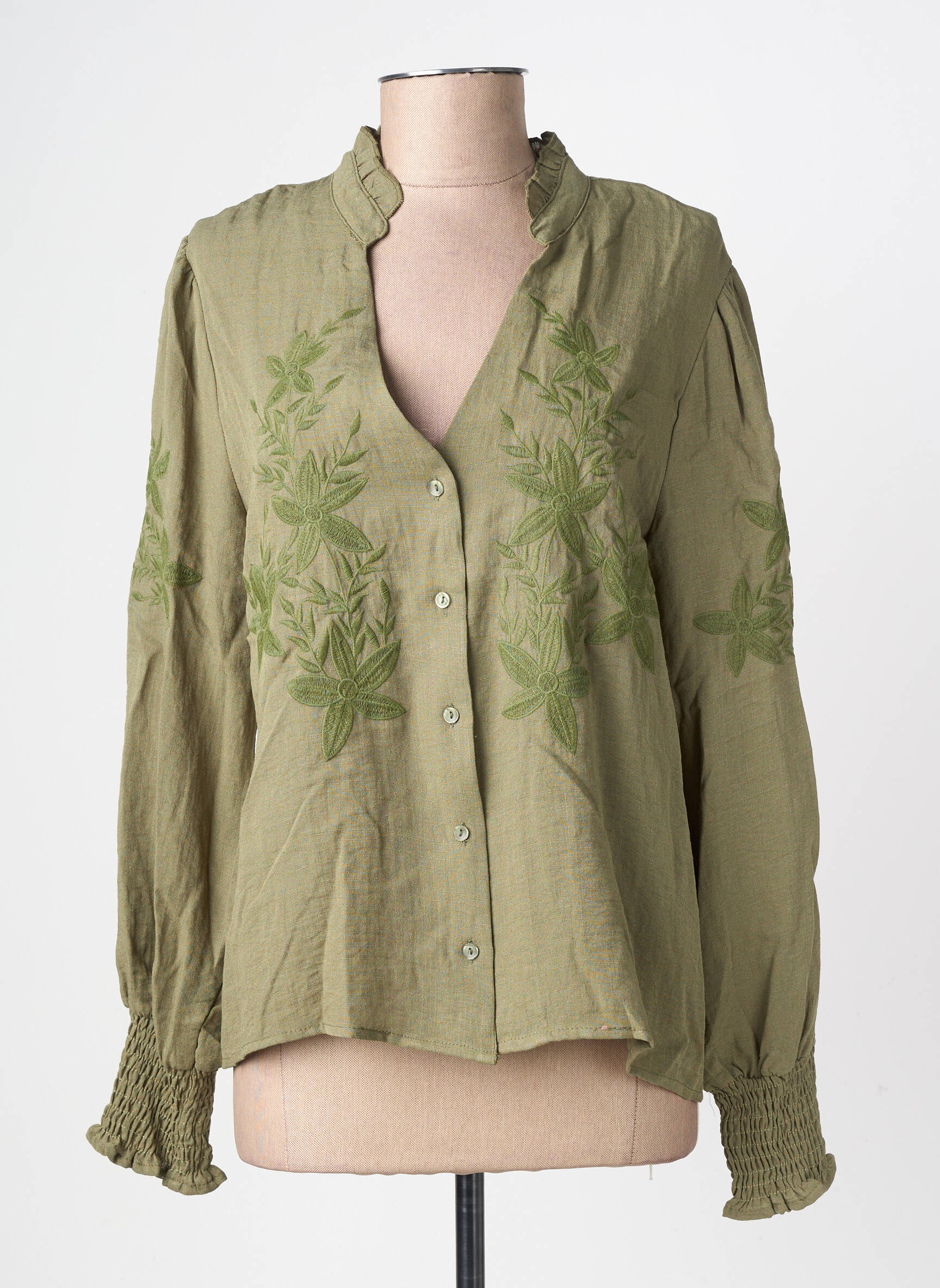Cămașă țesătură crep mâneci lungi verde EMILIE.K femeie