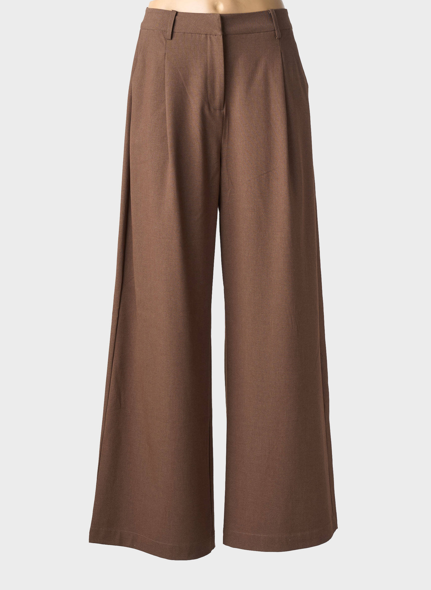 Pantalon larg talie cu cleme talie înaltă maro SUNCOO femeie