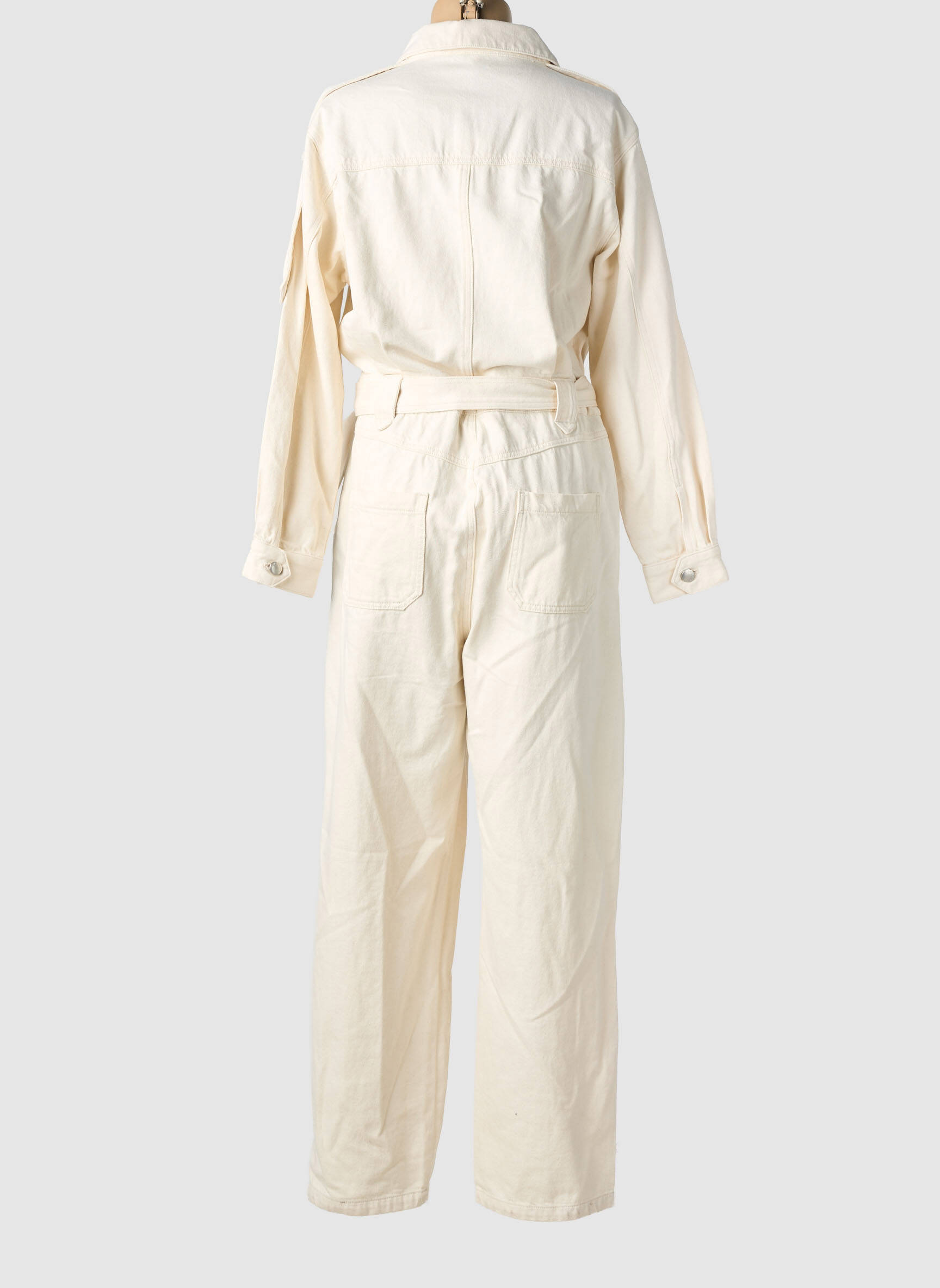 Salopetă-pantalon guler de bluză mâneci lungi bej SUNCOO femeie