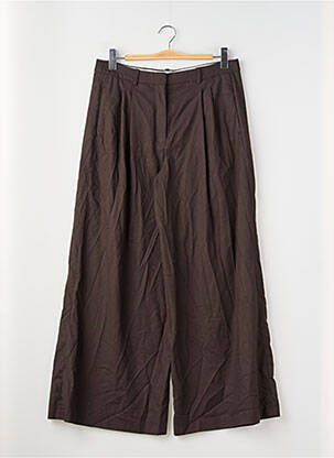 Pantalon larg țesătură poplin talie înaltă maro ZARA femeie