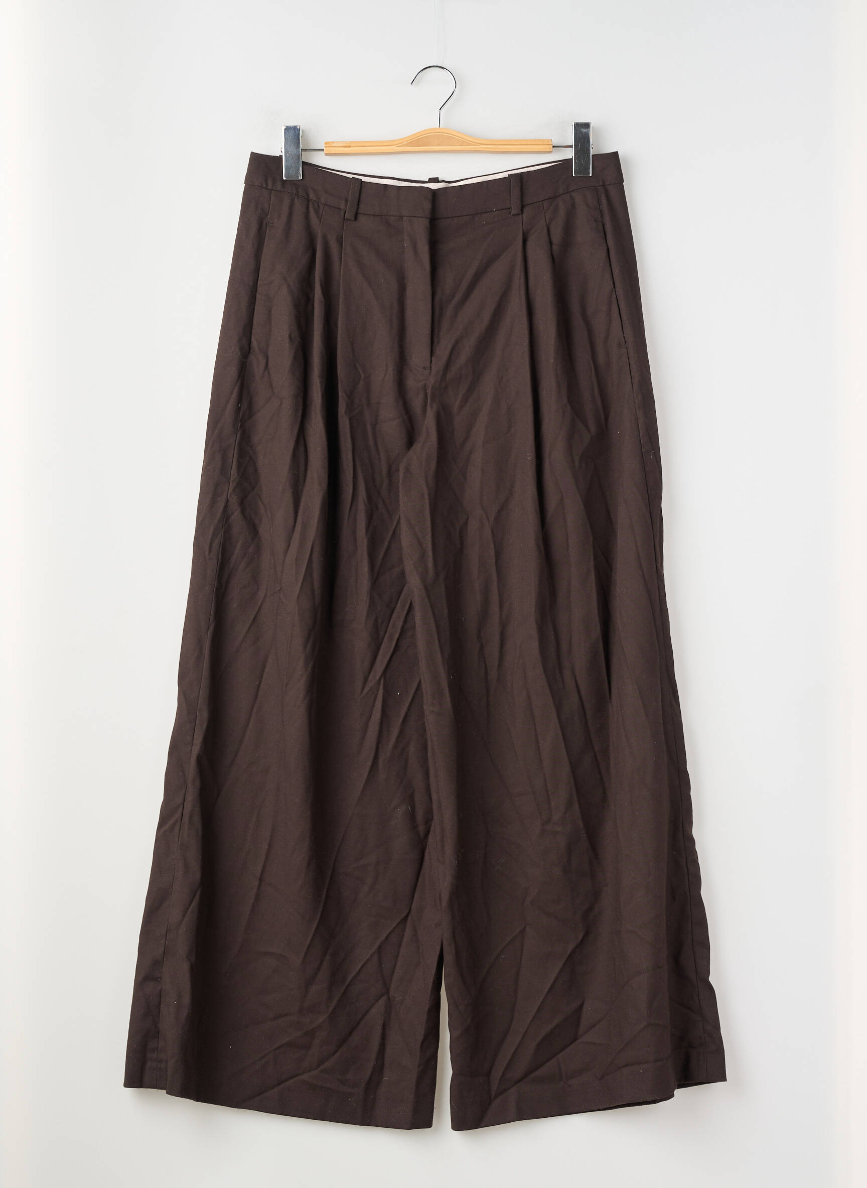 Pantalon larg țesătură poplin talie înaltă maro ZARA femeie