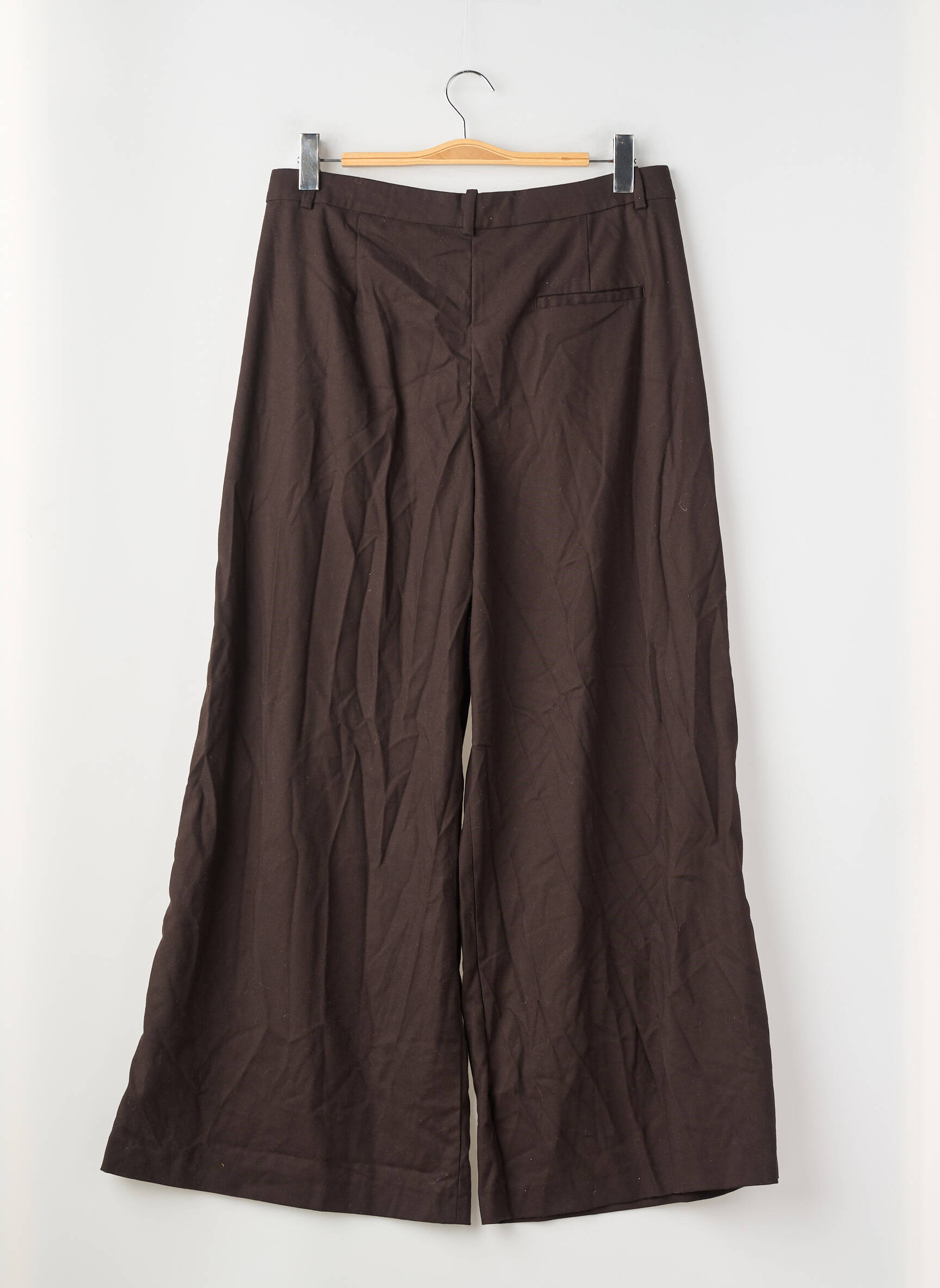 Pantalon larg țesătură poplin talie înaltă maro ZARA femeie