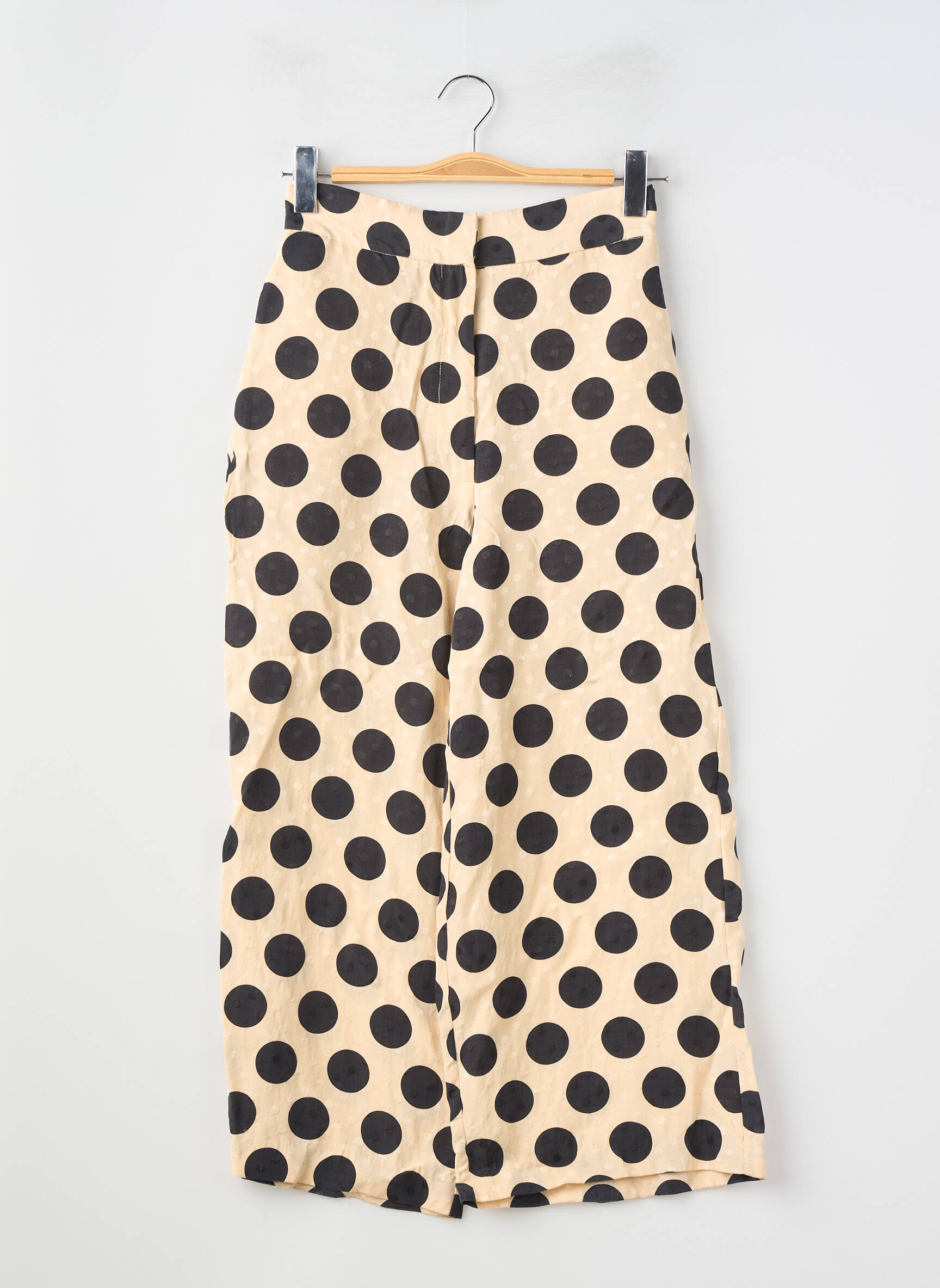 Pantalon larg țesătură crep talie înaltă bej ZARA femeie