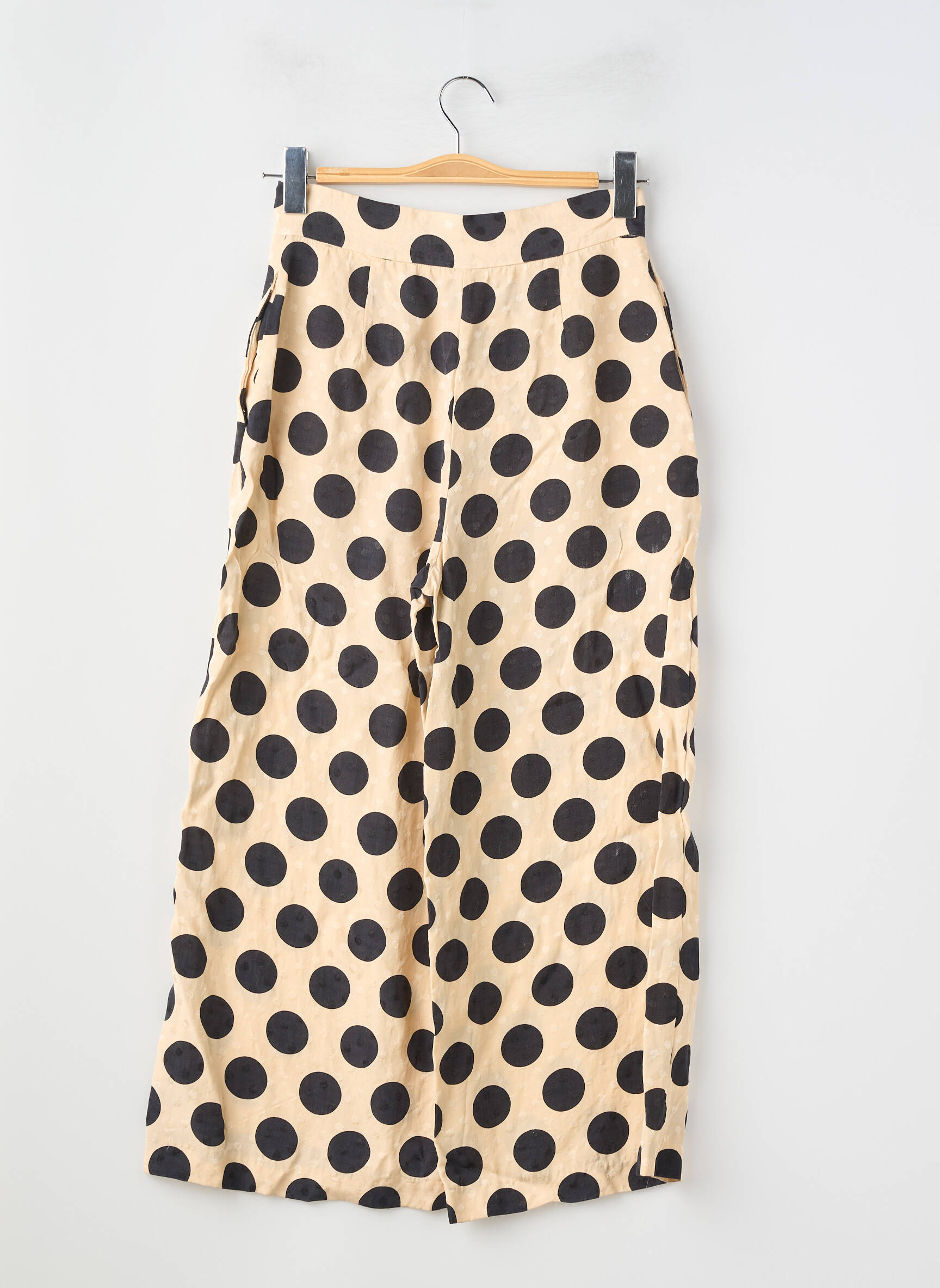 Pantalon larg țesătură crep talie înaltă bej ZARA femeie
