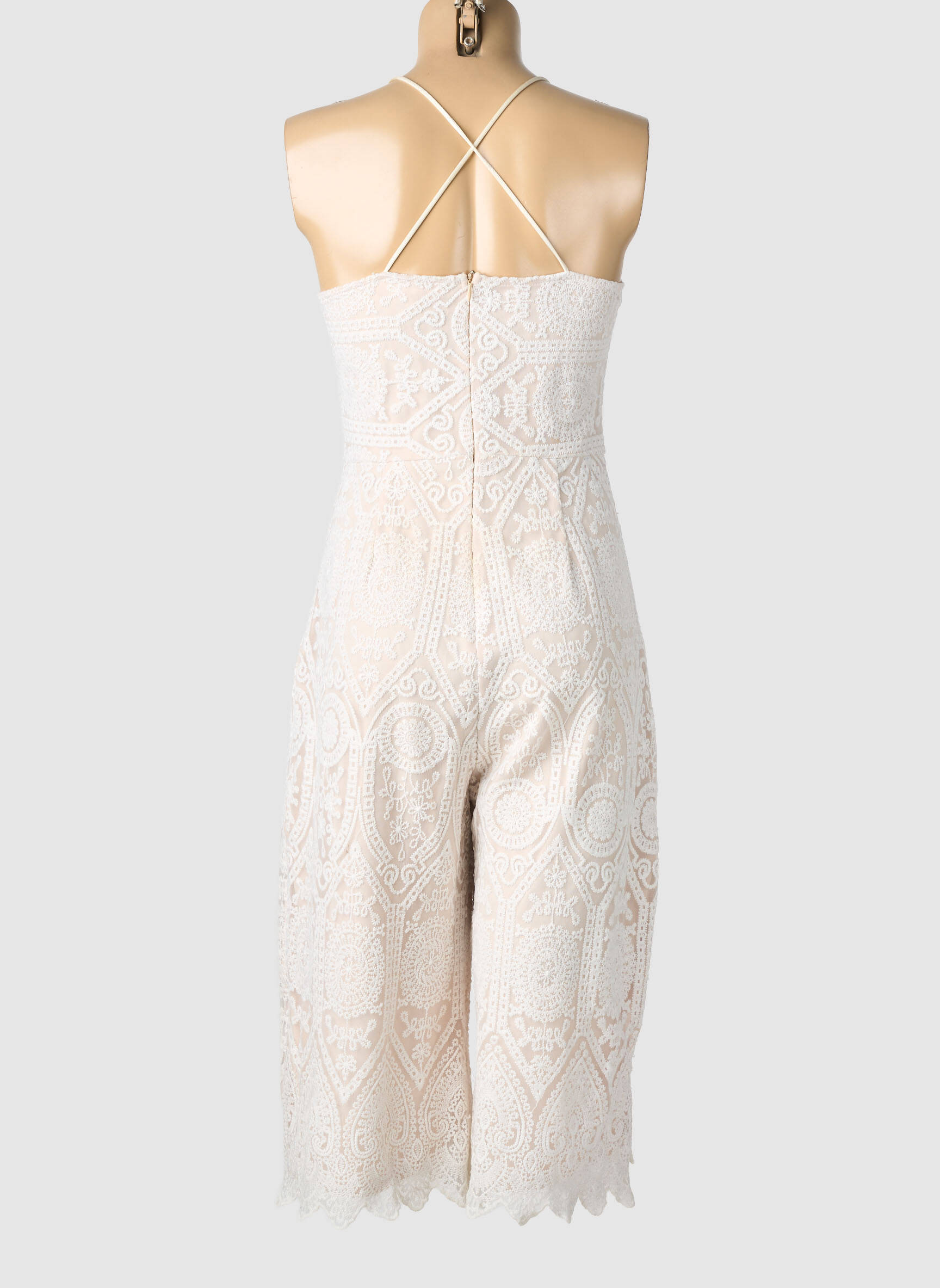 Salopetă-pantalon închidere cu fermoar la spate bretele subțiri bej MISSGUIDED femeie