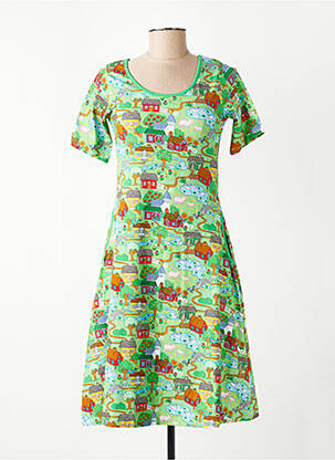 Rochie midi imprimeu fantezie mâneci scurte verde CISSI OCH SELMA femeie