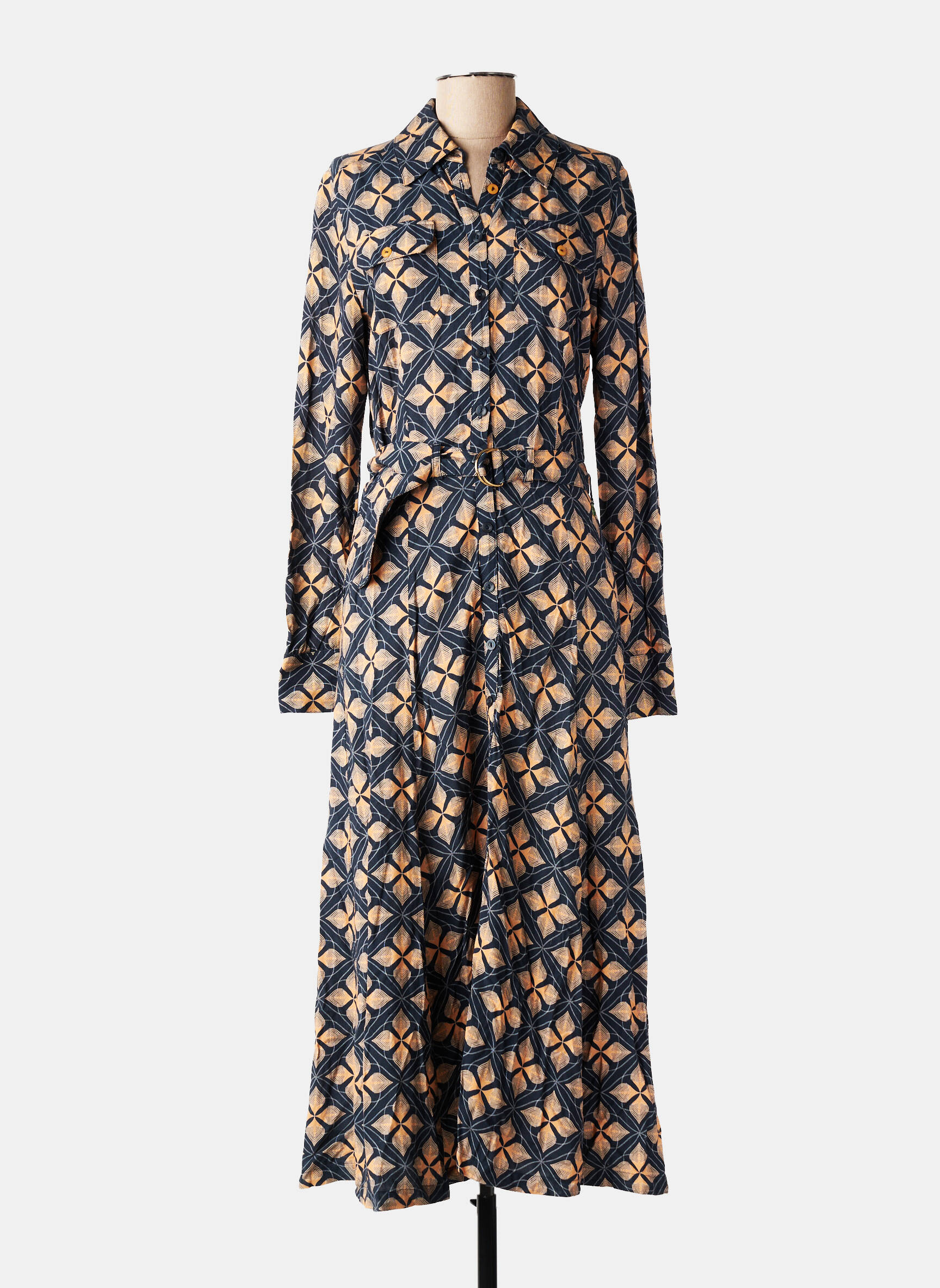Rochie lungă imprimeu fantezie mâneci lungi albastru 4 FUNKY FLAVOURS femeie