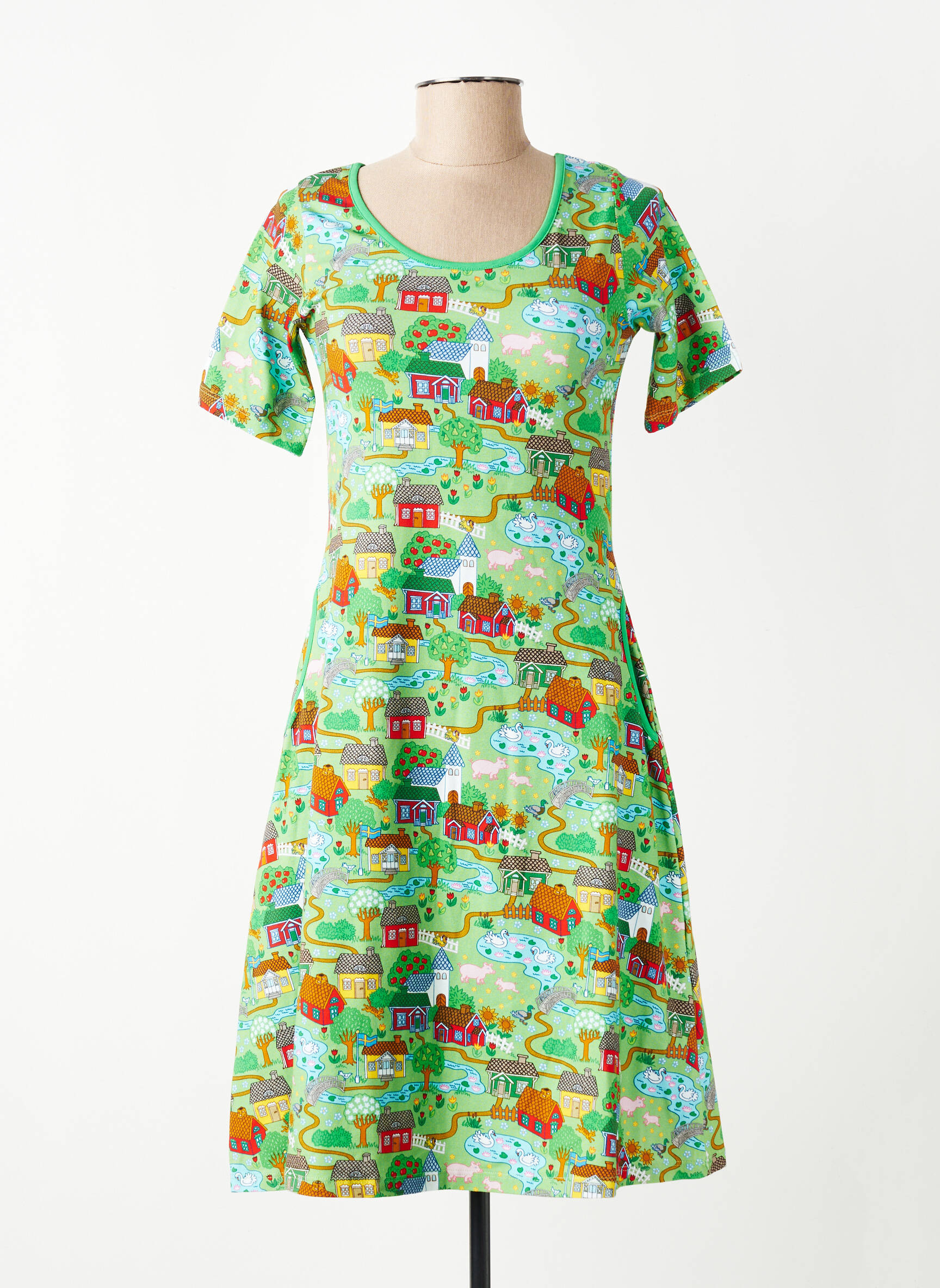 Rochie midi imprimeu fantezie mâneci scurte verde CISSI OCH SELMA femeie
