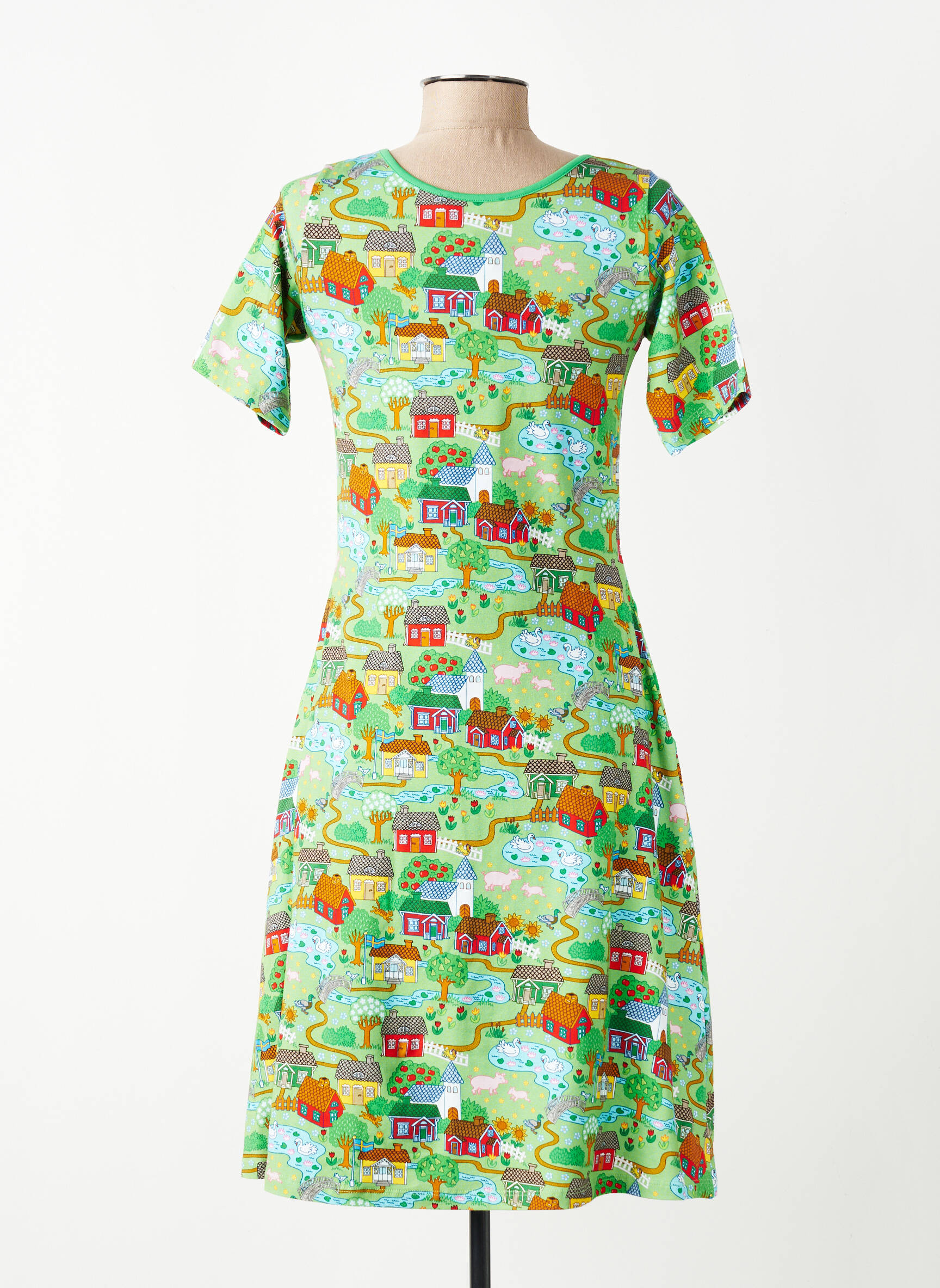 Rochie midi imprimeu fantezie mâneci scurte verde CISSI OCH SELMA femeie