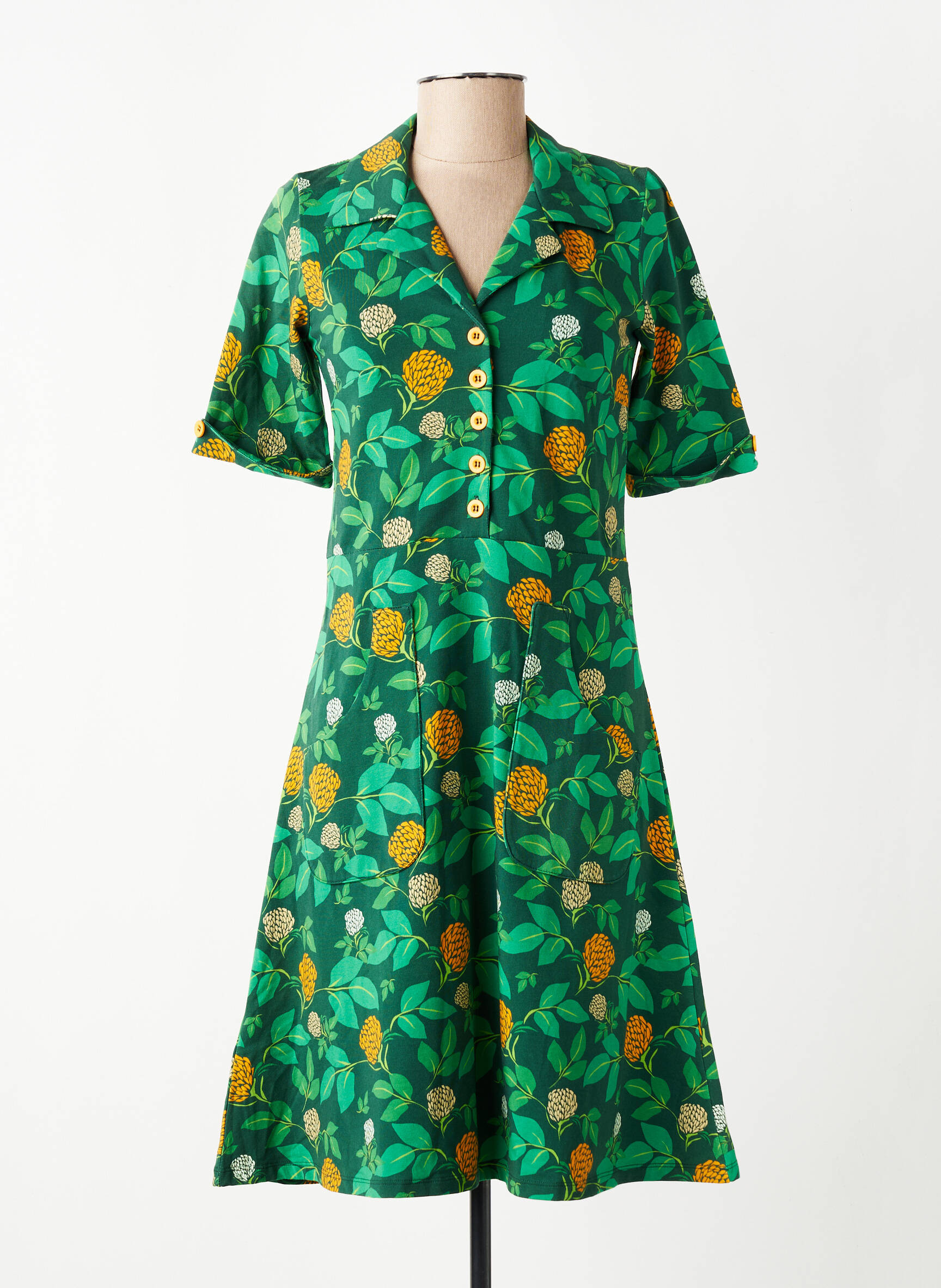 Rochie midi imprimeu fantezie mâneci scurte verde CISSI OCH SELMA femeie