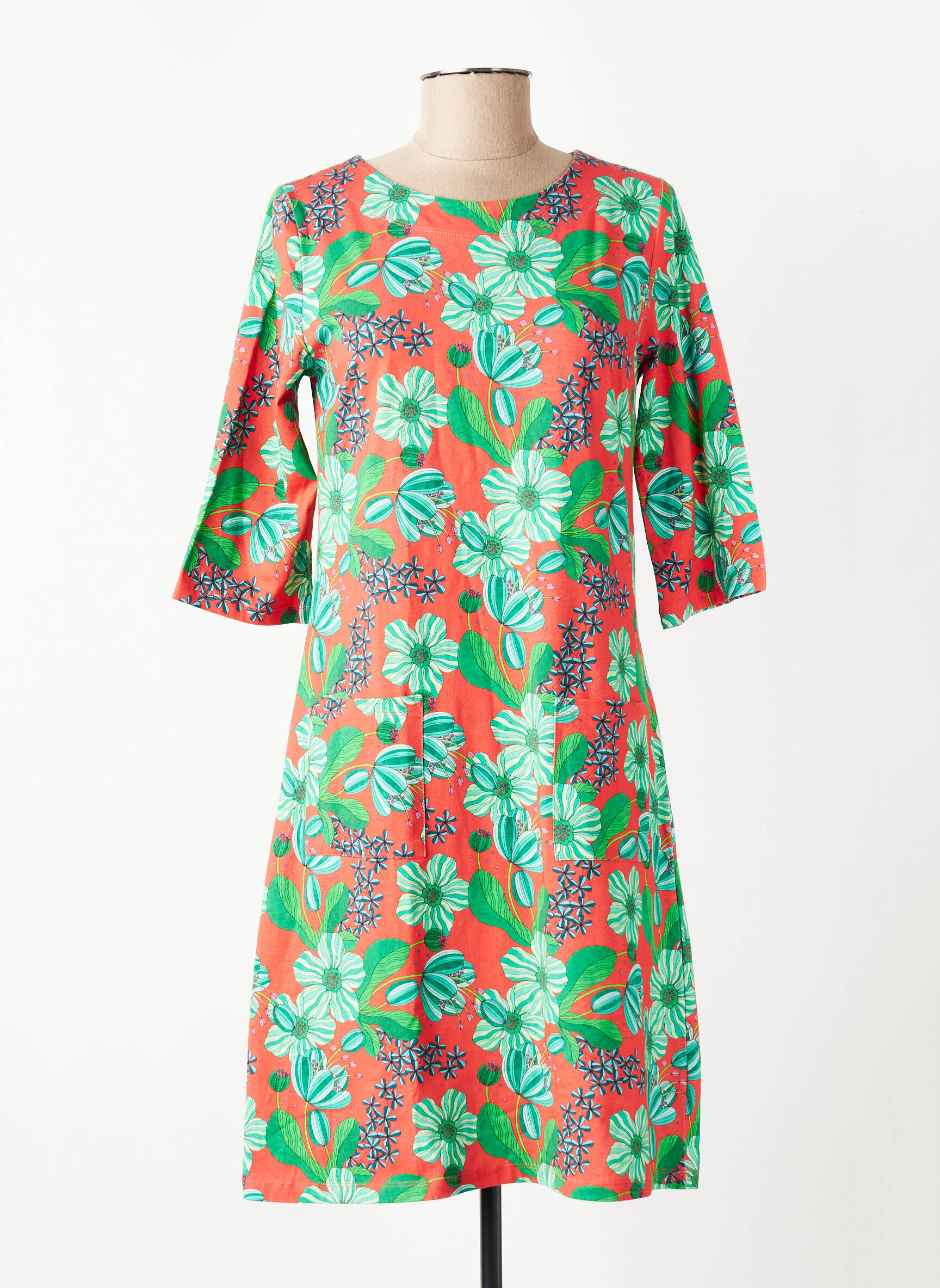 Rochie midi imprimeu floral mâneci 3/4 portocalie CISSI OCH SELMA femeie