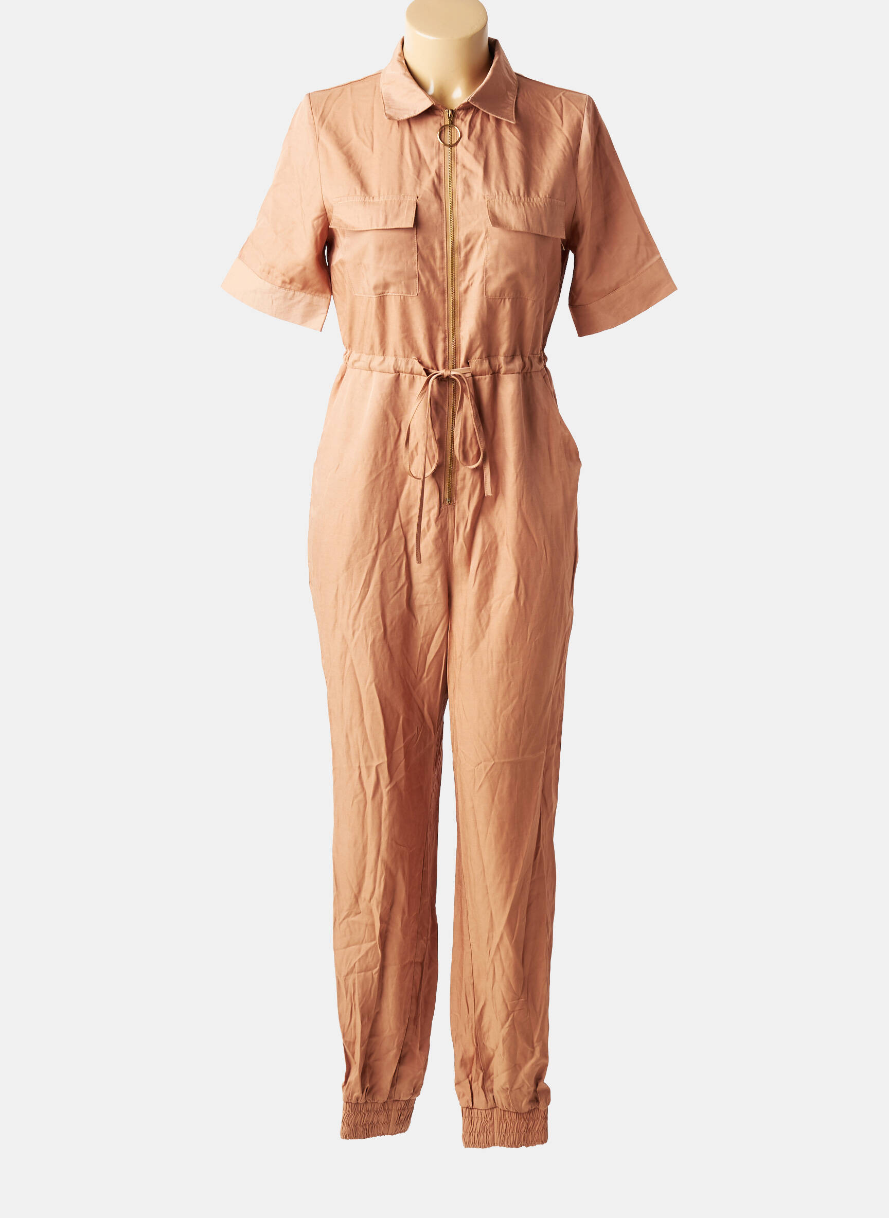 Salopetă-pantalon guler de bluză mâneci scurte maro KOOIOOK femeie