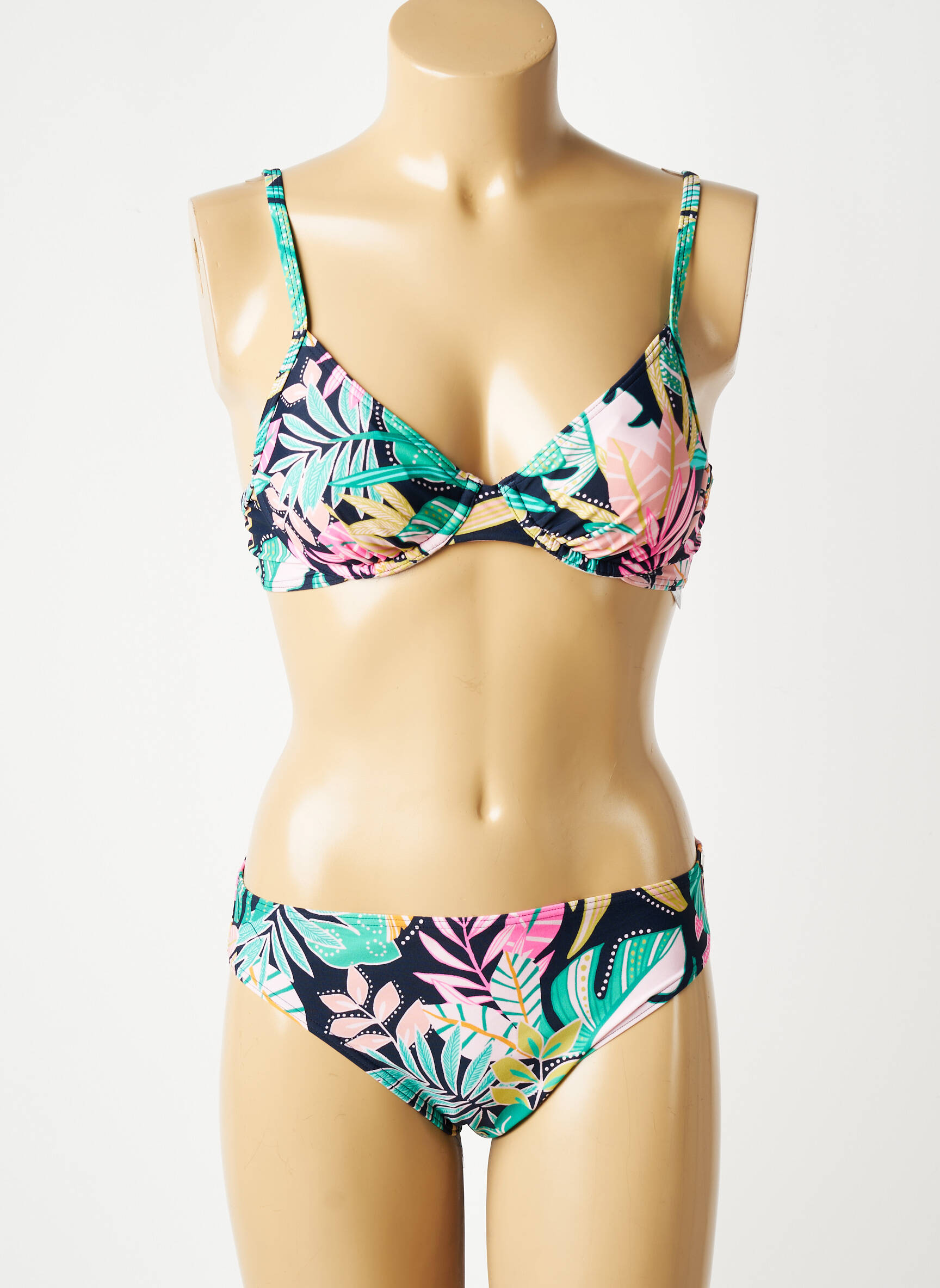 Costum de baie din două piese elasticitate sutien balconet cu decolteu înalt verde SUNMARIN femeie