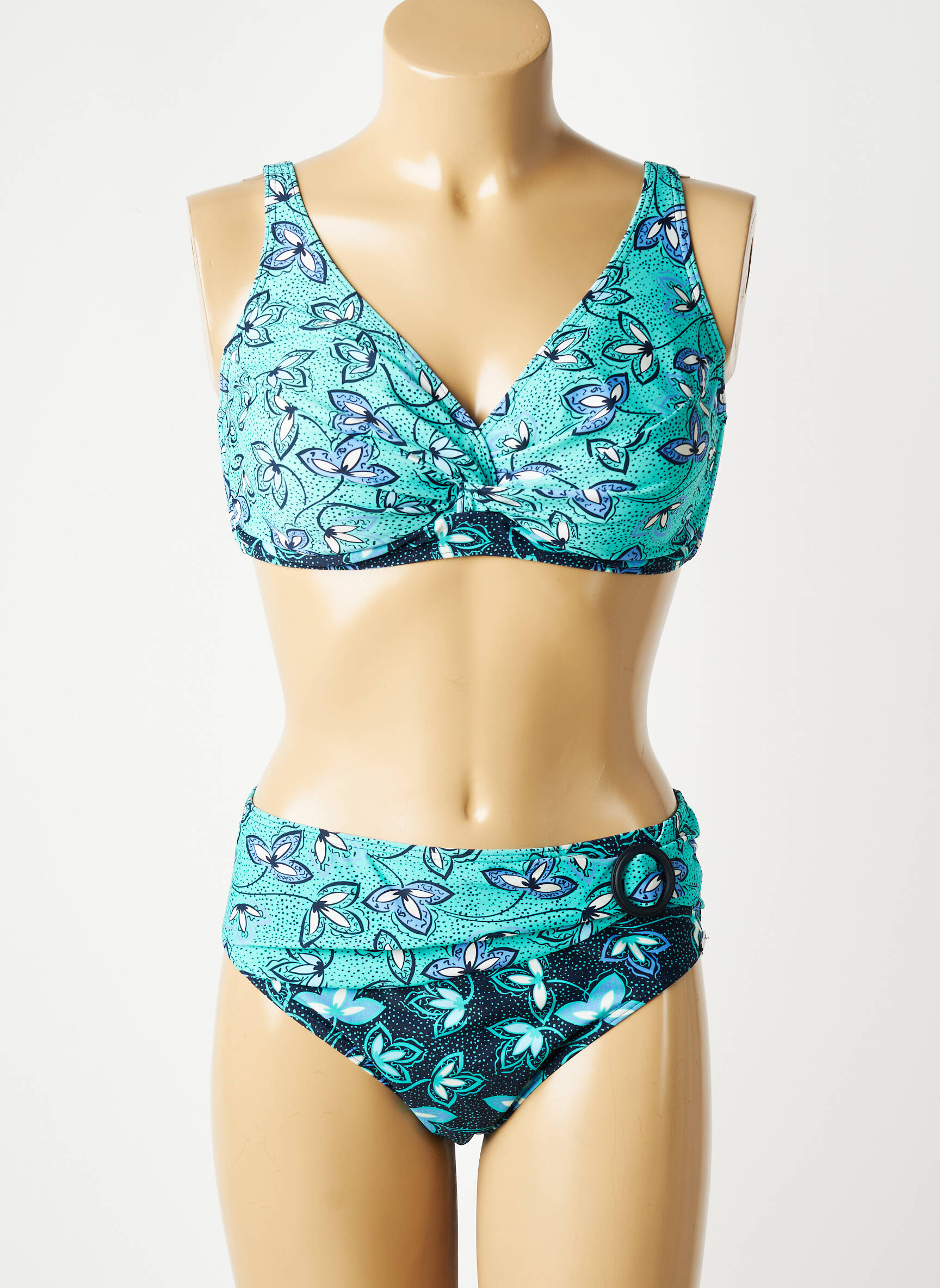 Costum de baie din două piese elasticitate sutien balconet cu decolteu înalt albastru SUNMARIN femeie