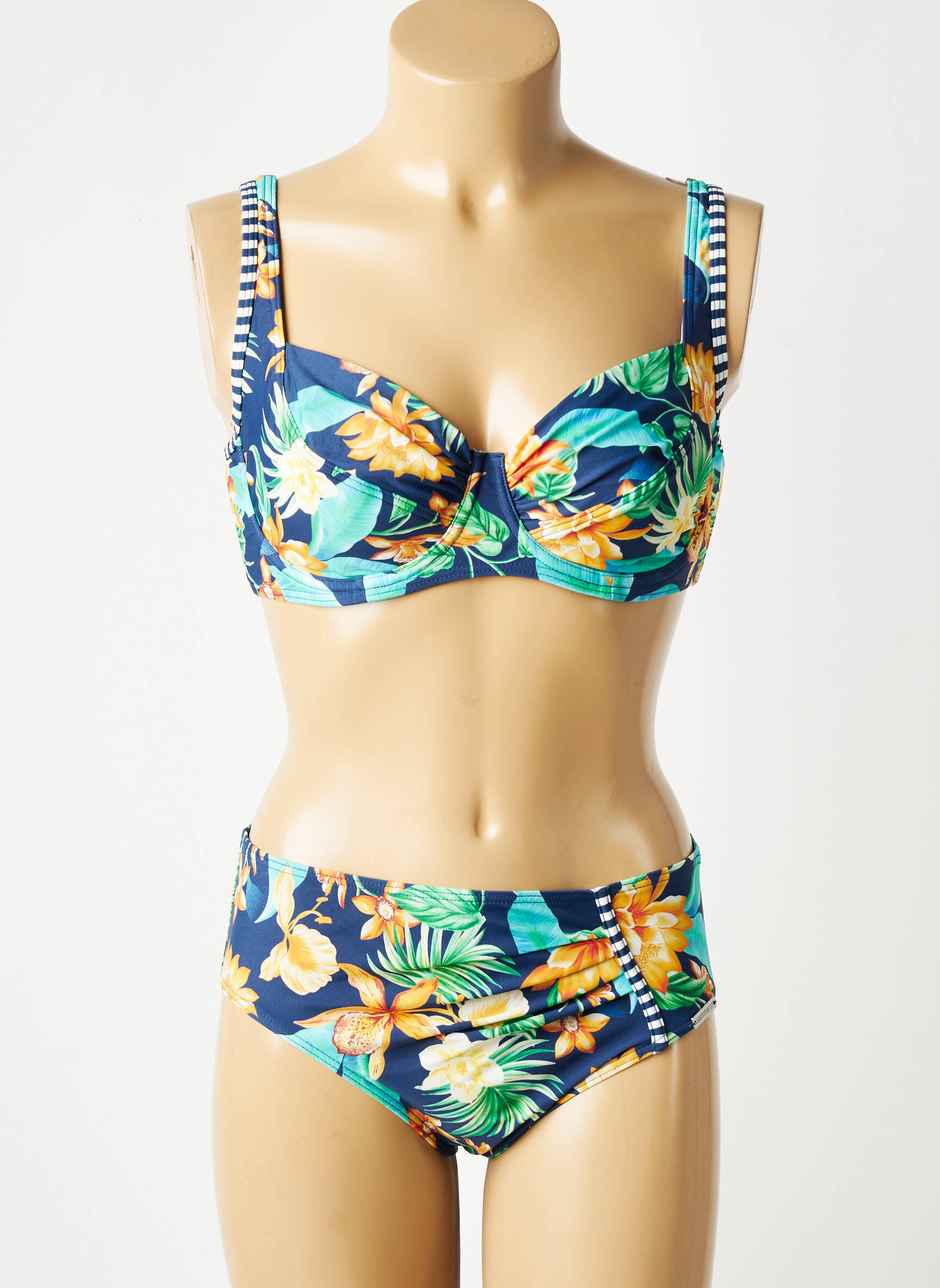 Costum de baie din două piese elasticitate sutien balconet cu decolteu înalt albastru SUNMARIN femeie