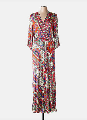 Rochie lungă țesătură poplin mâneci 3/4 portocalie ELORA femeie